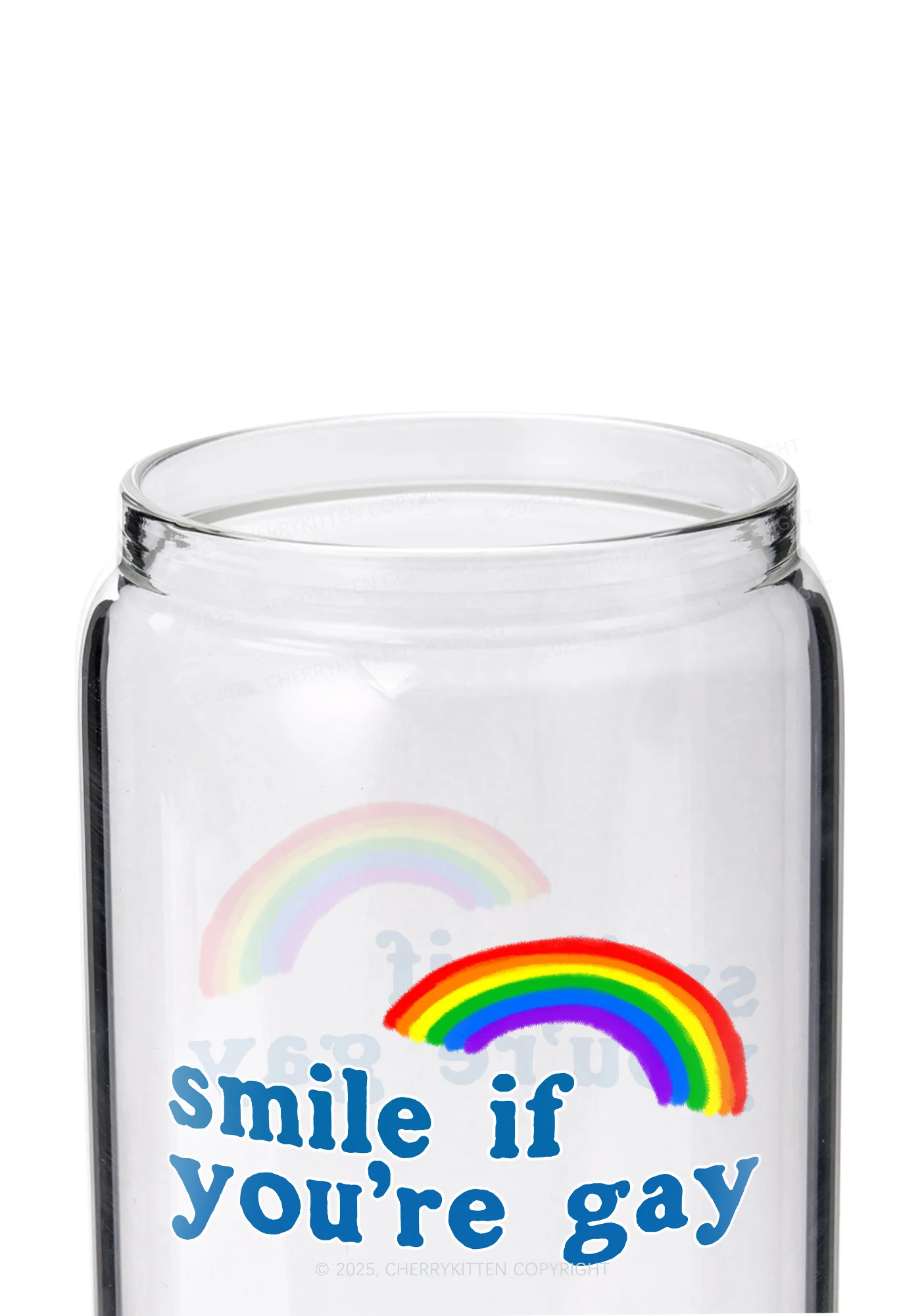 Rainbow Smile Pride Y2K Printed Glass Cup Cherrykitten - Image 2