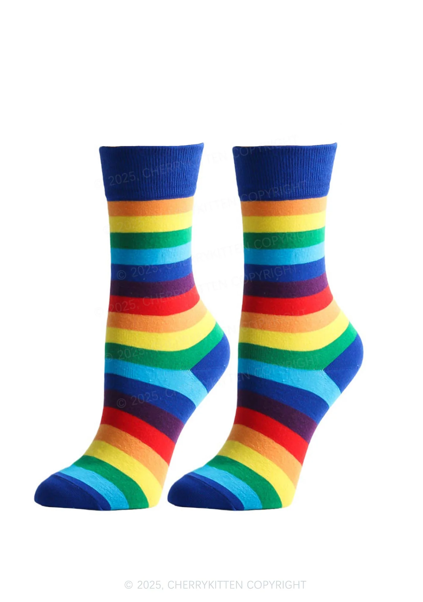 Rainbow Striped Pride Y2K Mid Calf Socks Cherrykitten - Image 6