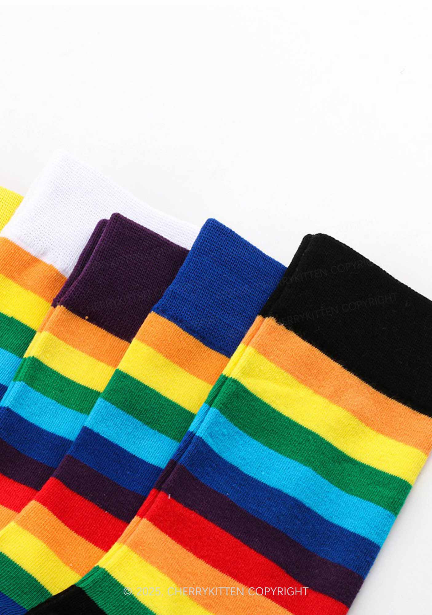 Rainbow Striped Pride Y2K Mid Calf Socks Cherrykitten - Image 8
