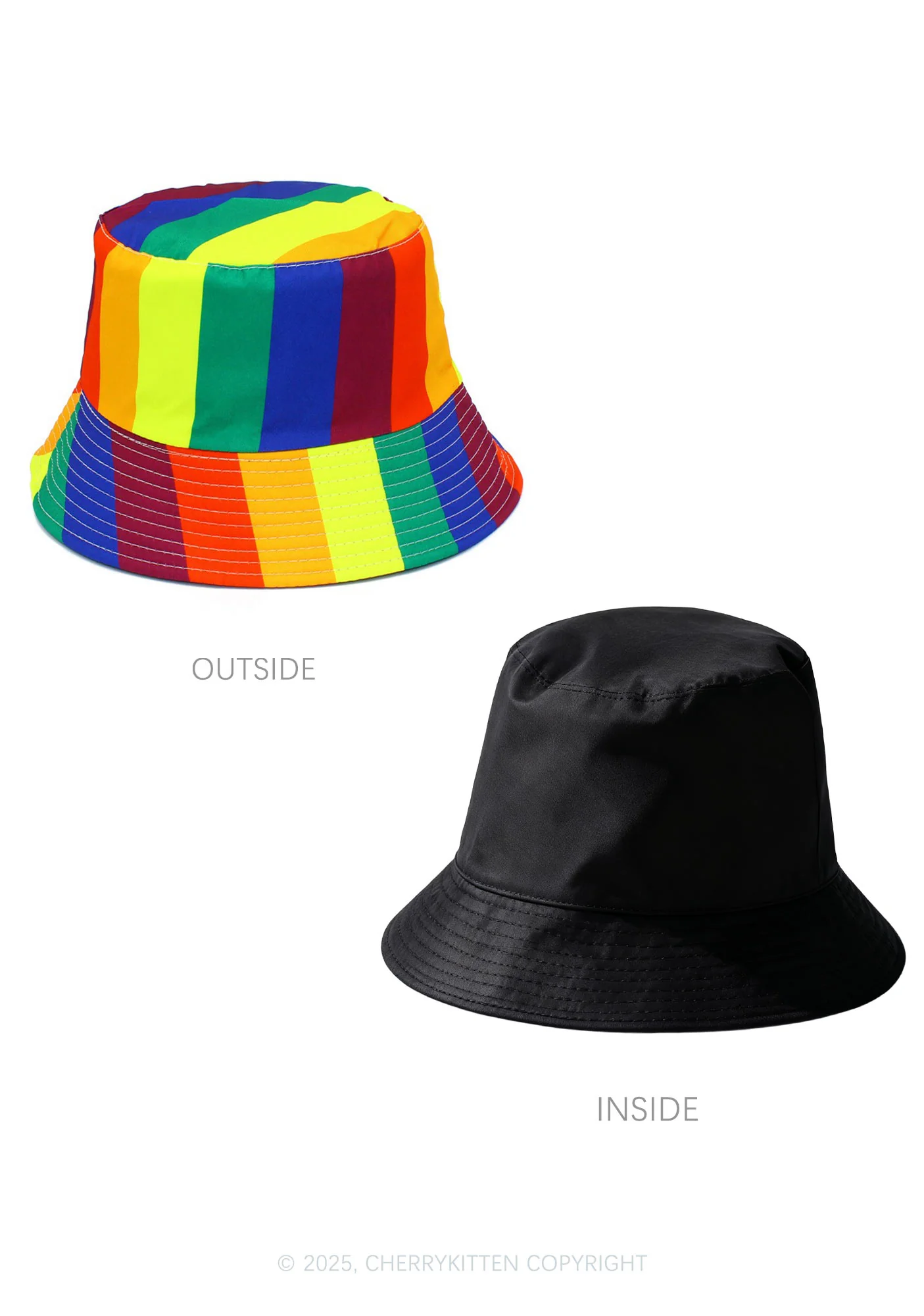 Rainbow Stripes Double Side Wear Pride Y2K Bucket Hat Cherrykitten - Image 2