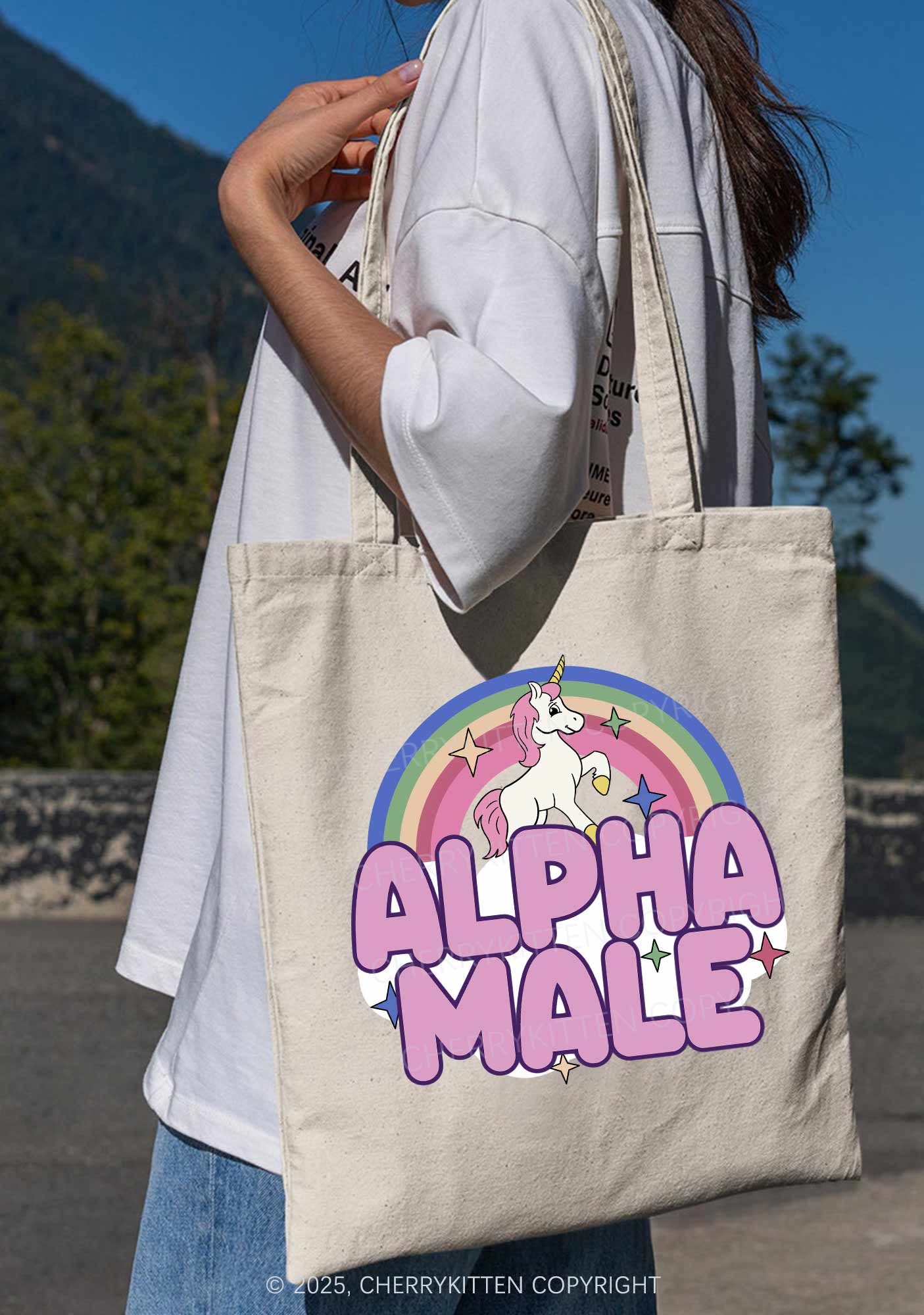 Rainbow Unicorn Alpha Male Pride Y2K Canvas Tote Bag Cherrykitten - Image 3