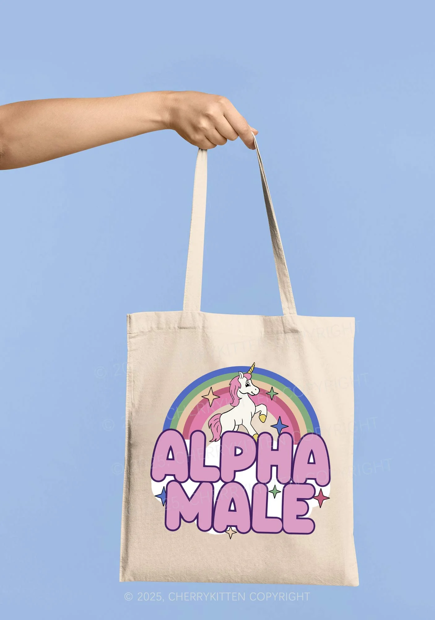 Rainbow Unicorn Alpha Male Pride Y2K Canvas Tote Bag Cherrykitten - Image 4
