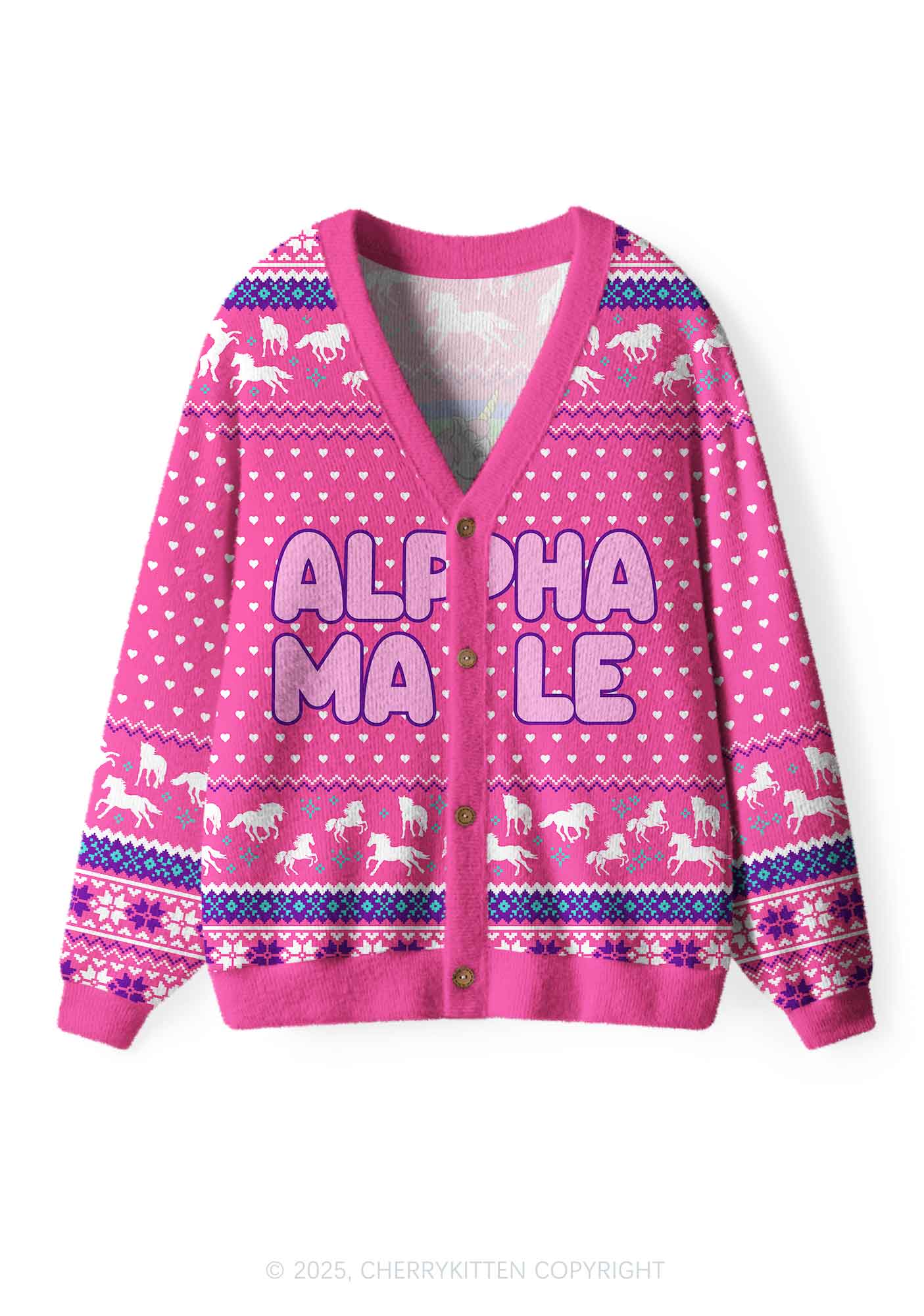Rainbow Unicorn Alpha Male Y2K Christmas Cardigan Knit Sweatshirt Cherrykitten - Image 2