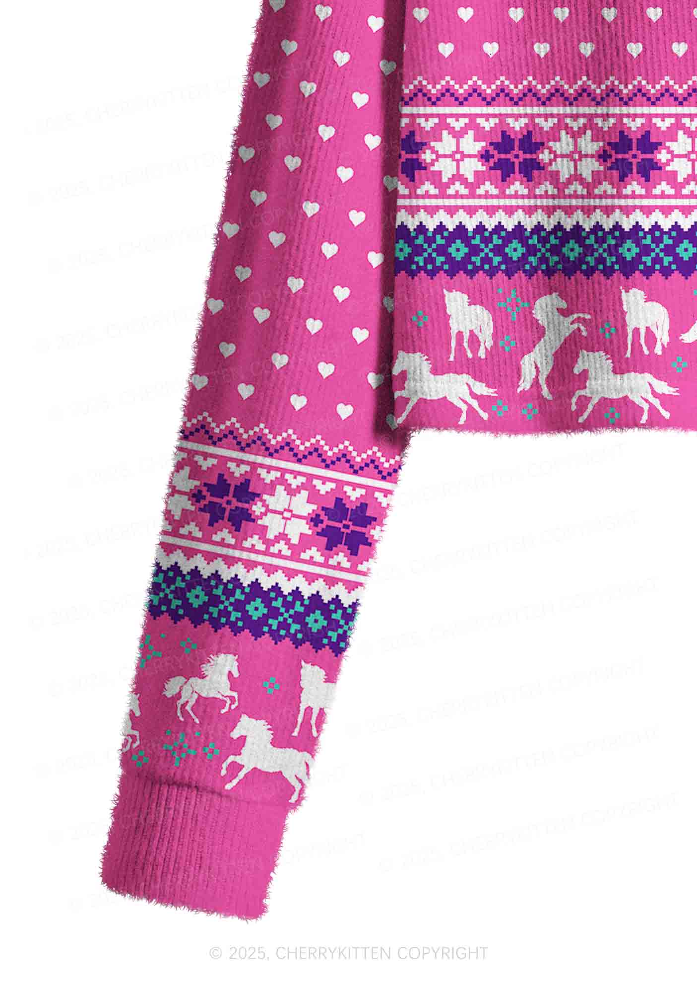 Rainbow Unicorn Alpha Male Y2K Christmas Crop Knit Sweatshirt Cherrykitten - Image 5