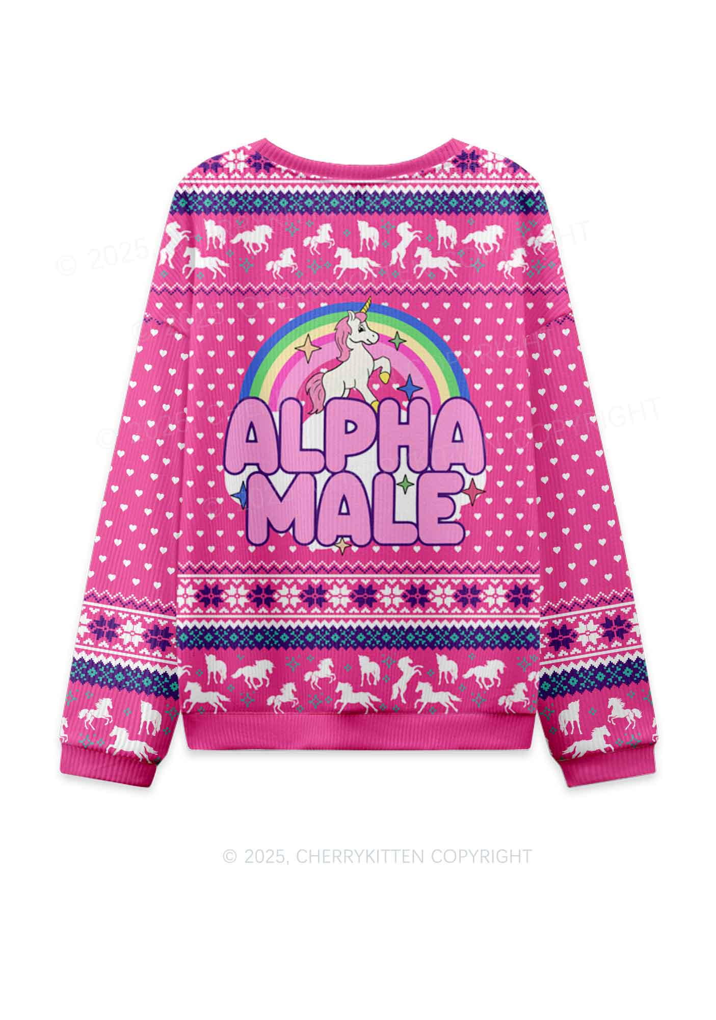 Rainbow Unicorn Alpha Male Y2K Christmas Knit Sweatshirt Cherrykitten - Image 3