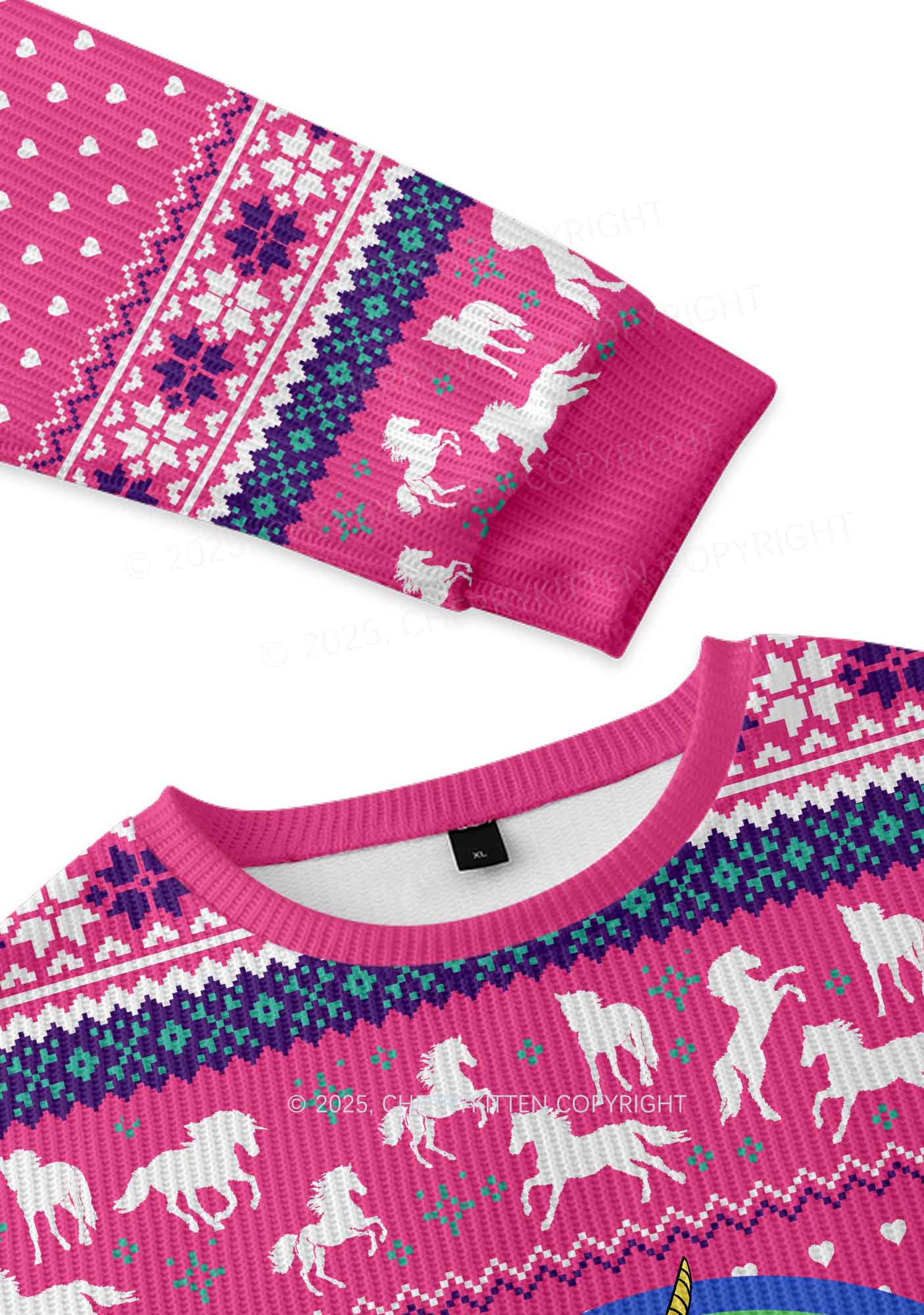 Rainbow Unicorn Alpha Male Y2K Christmas Knit Sweatshirt Cherrykitten - Image 4