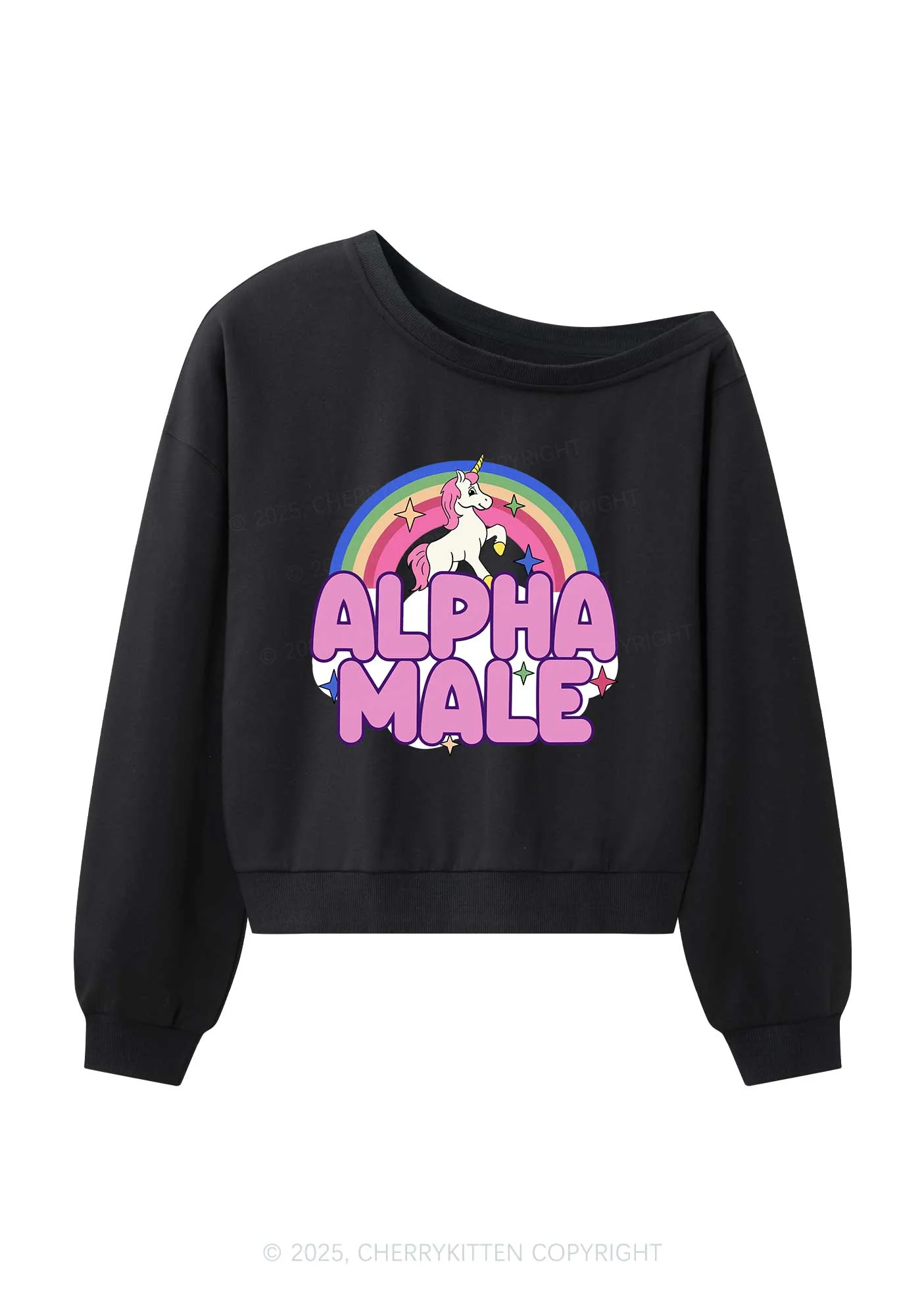 Rainbow Unicorn Alpha Male Y2K Off Shoulder Sweatshirts Cherrykitten - Image 3