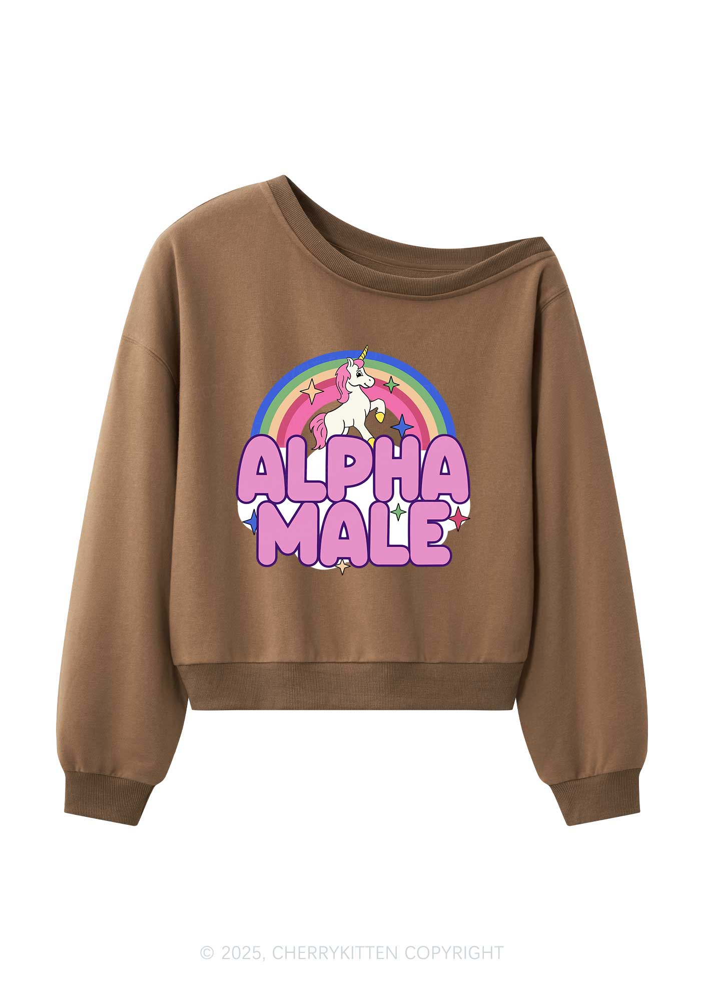 Rainbow Unicorn Alpha Male Y2K Off Shoulder Sweatshirts Cherrykitten - Image 4