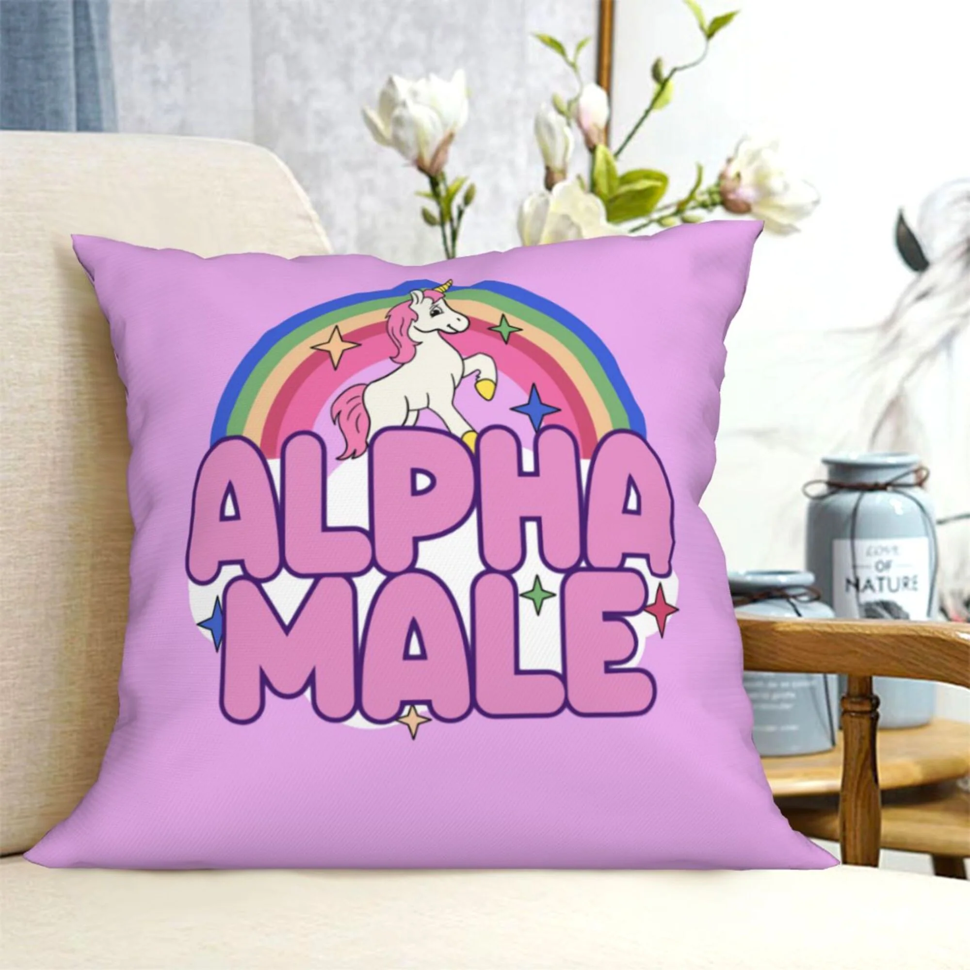 Rainbow Unicorn Alpha Male Y2K Throw Pillow Cover Cherrykitten - Image 2