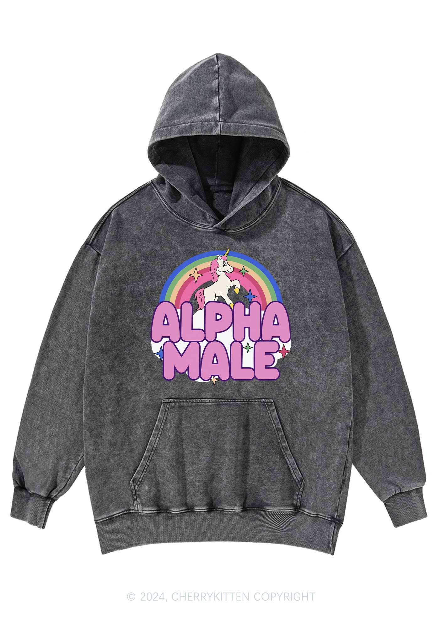 Rainbow Unicorn Alpha Male Y2K Washed Hoodie Cherrykitten - Image 3