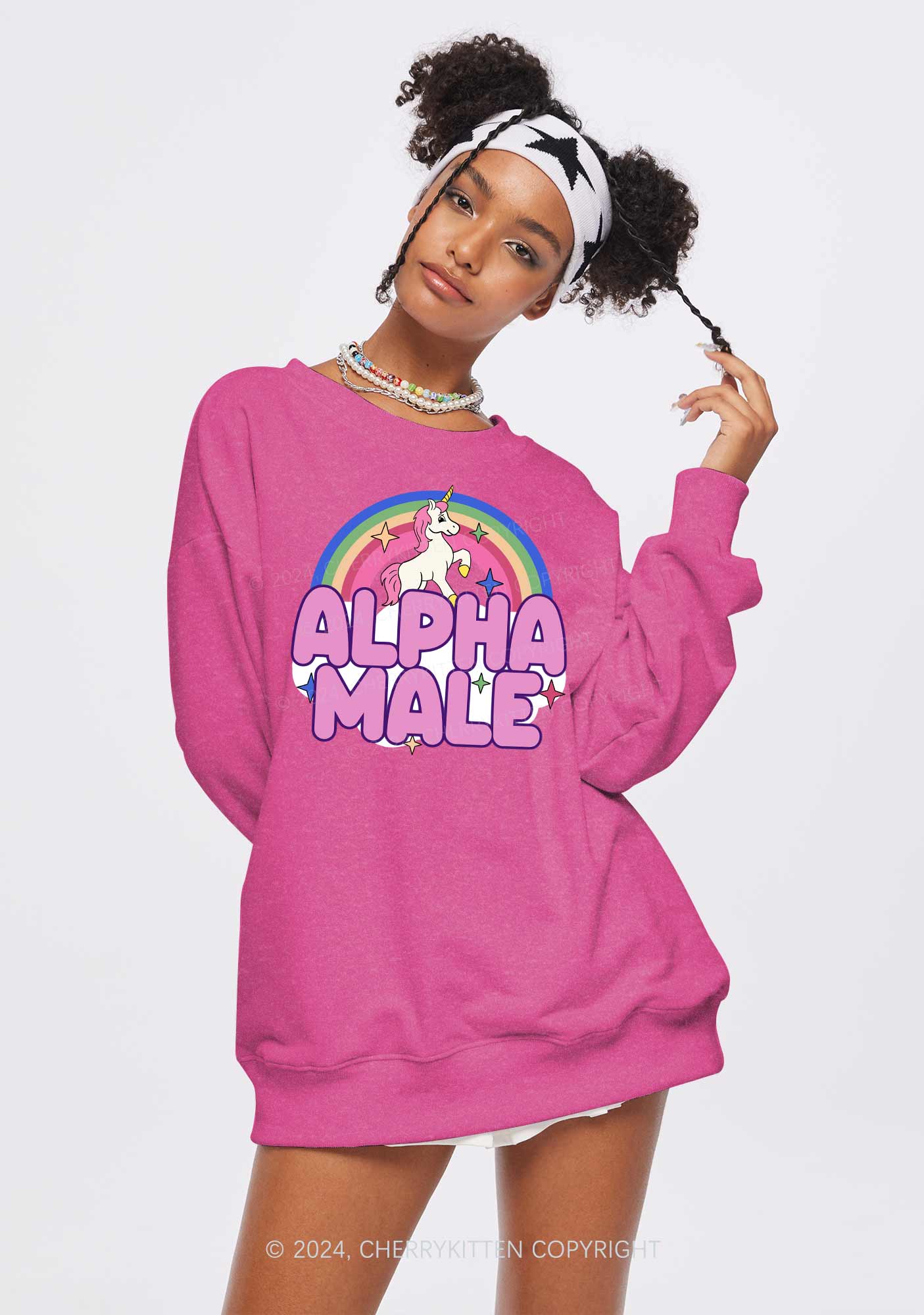 Rainbow Unicorn Alpha Male Y2K Washed Sweatshirts Cherrykitten - Image 2