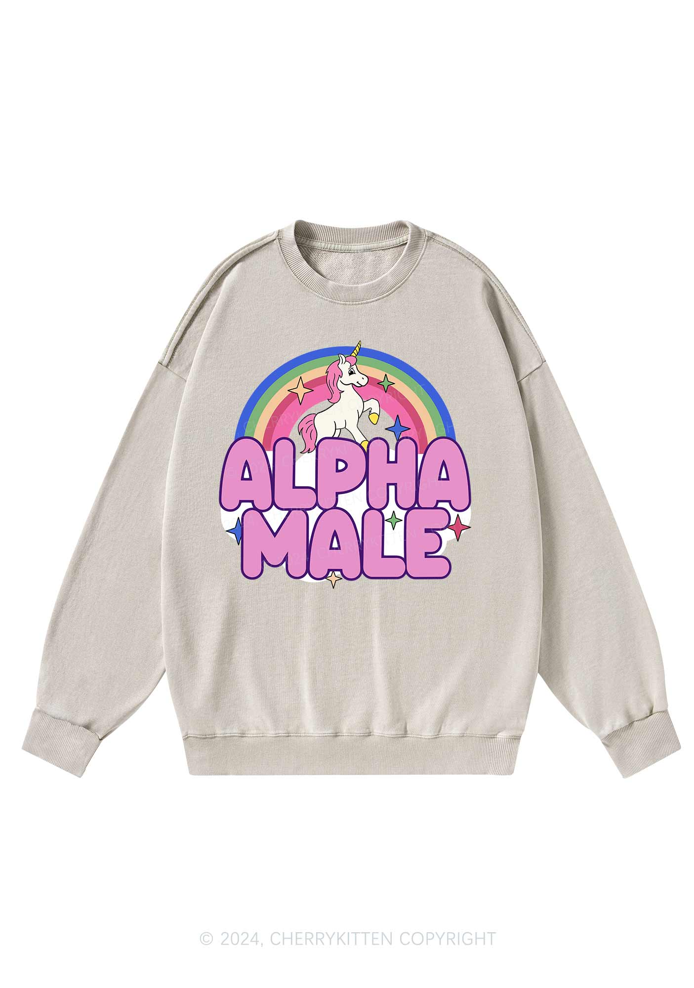 Rainbow Unicorn Alpha Male Y2K Washed Sweatshirts Cherrykitten - Image 4