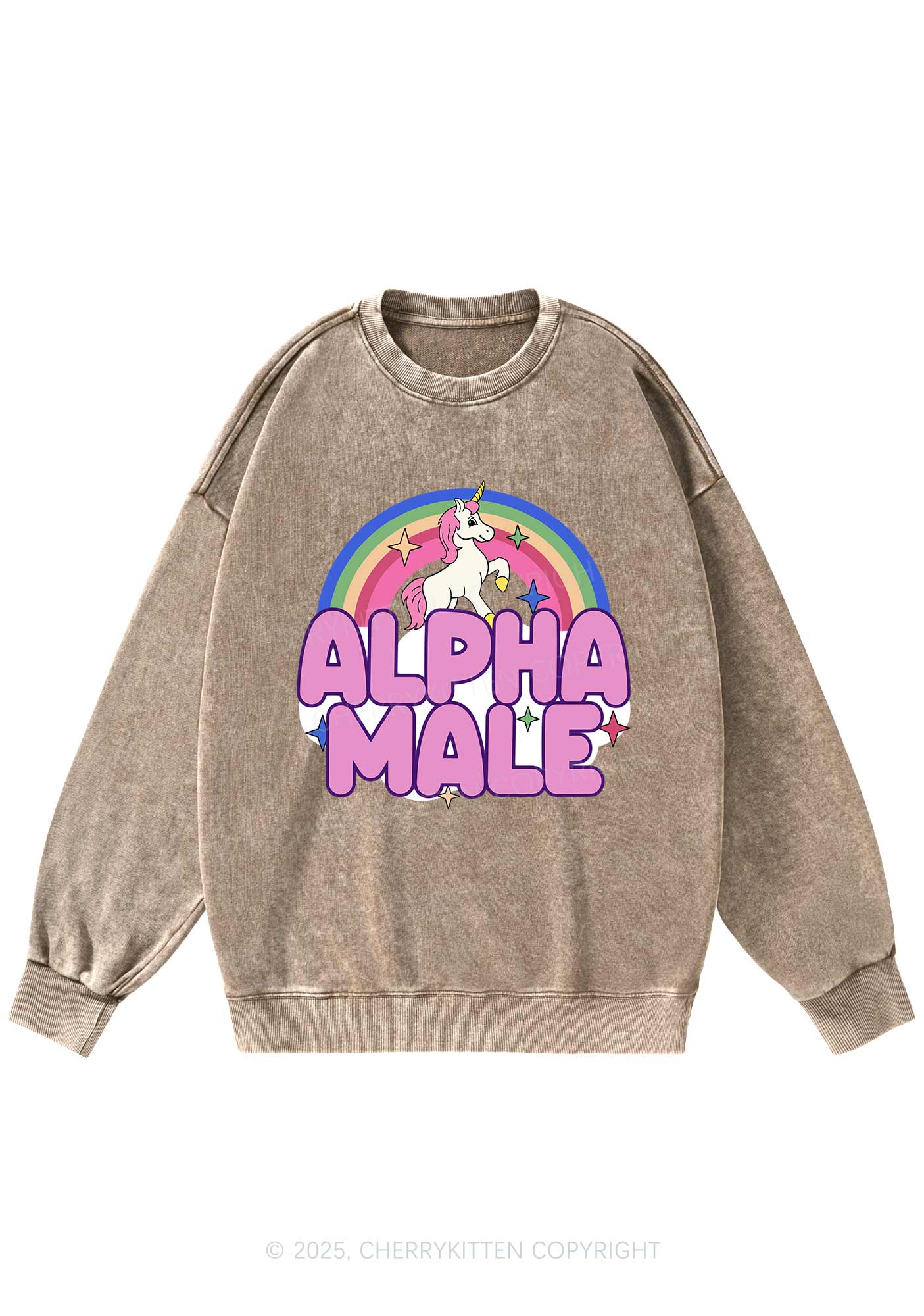 Rainbow Unicorn Alpha Male Y2K Washed Sweatshirts Cherrykitten - Image 5