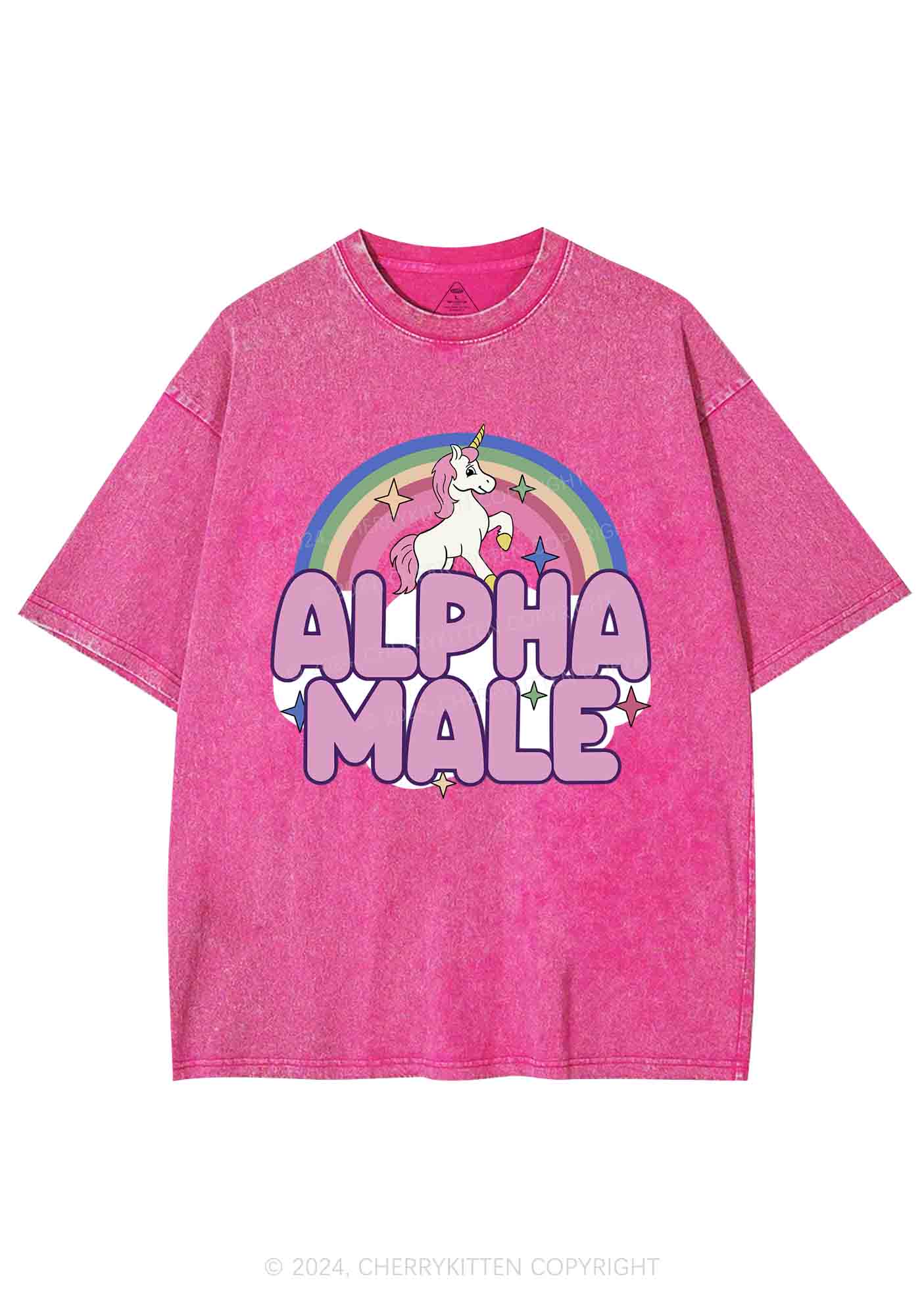 Rainbow Unicorn Alpha Male Y2K Washed Tee Cherrykitten - Image 2