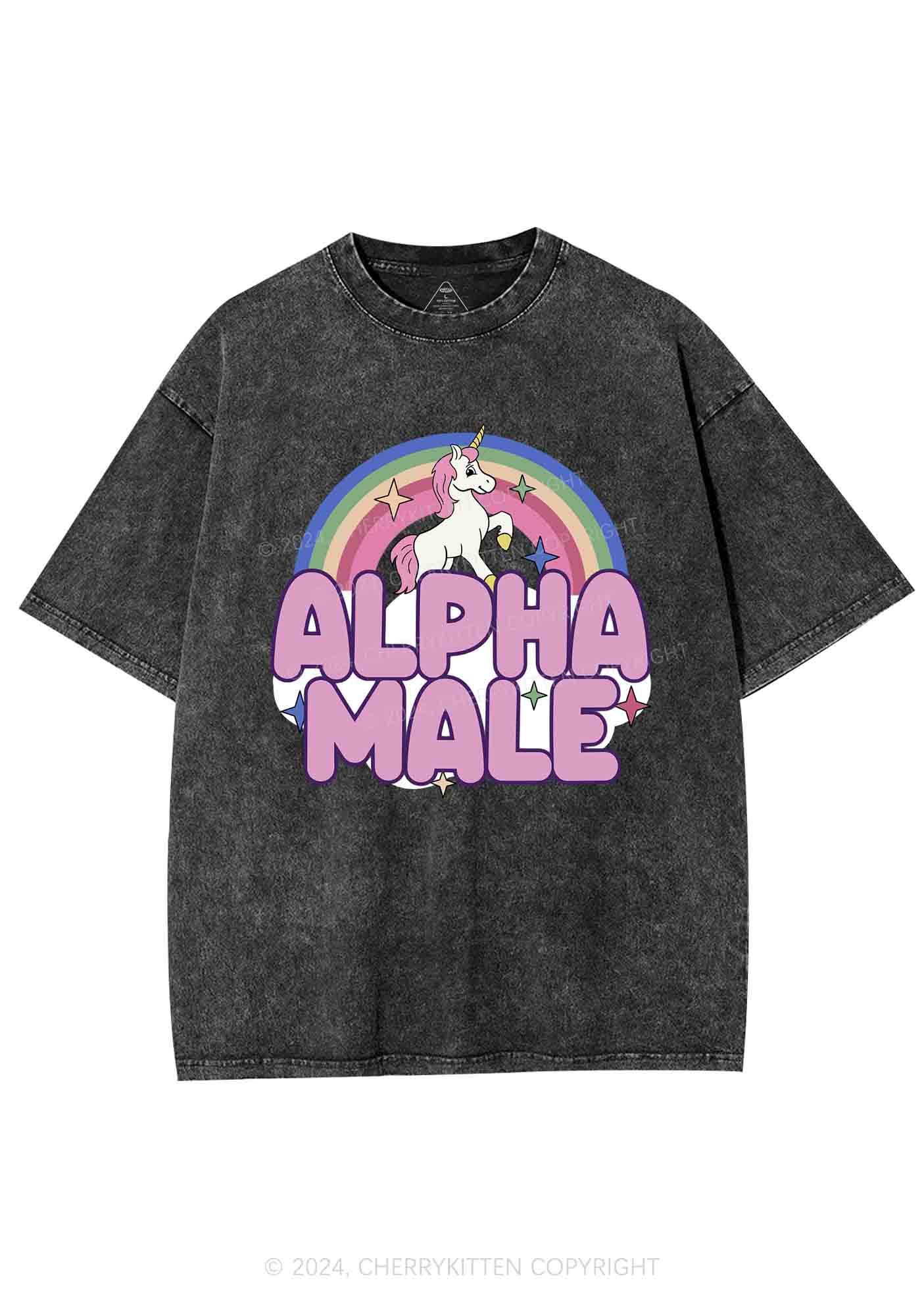 Rainbow Unicorn Alpha Male Y2K Washed Tee Cherrykitten - Image 4
