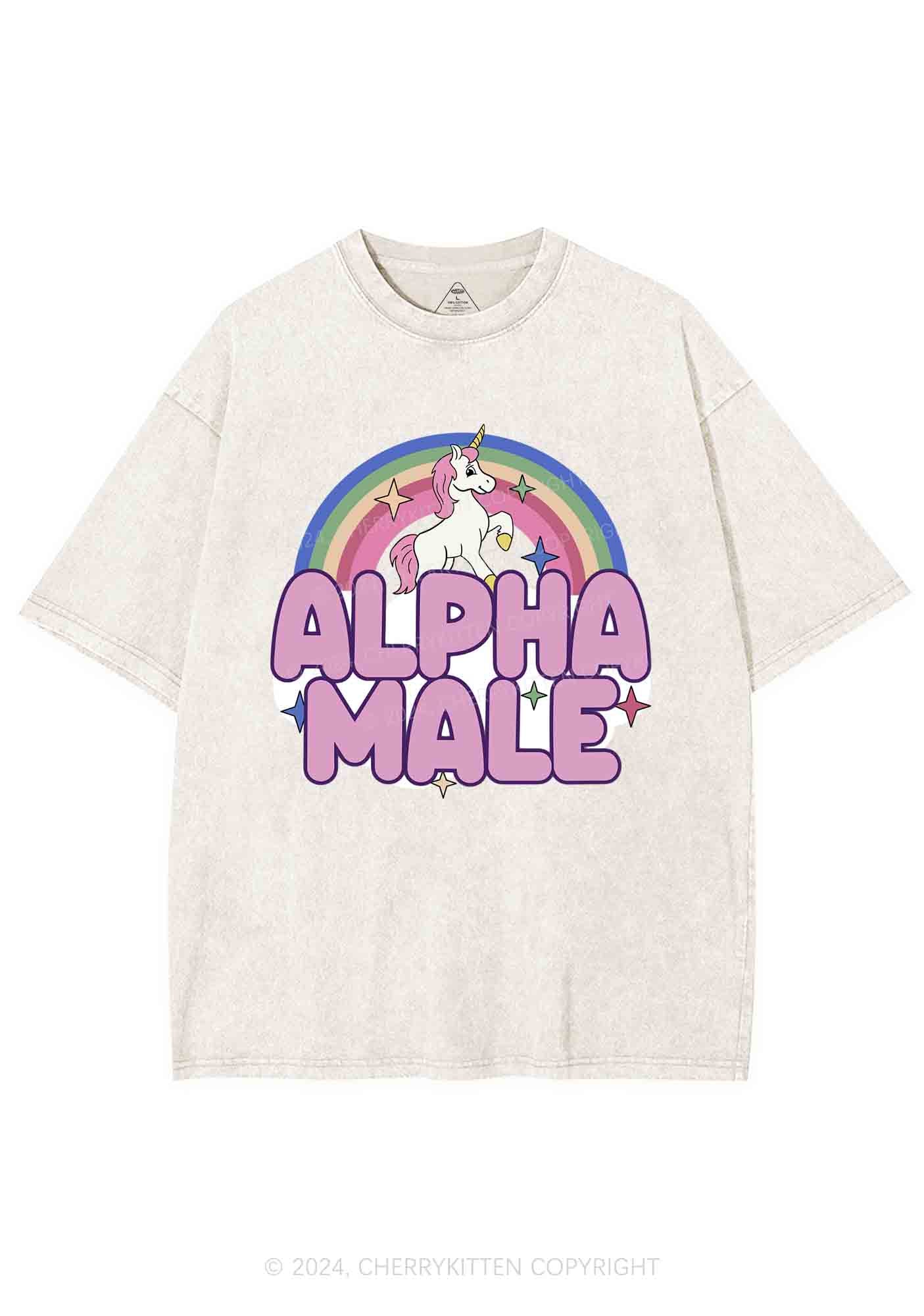 Rainbow Unicorn Alpha Male Y2K Washed Tee Cherrykitten - Image 5