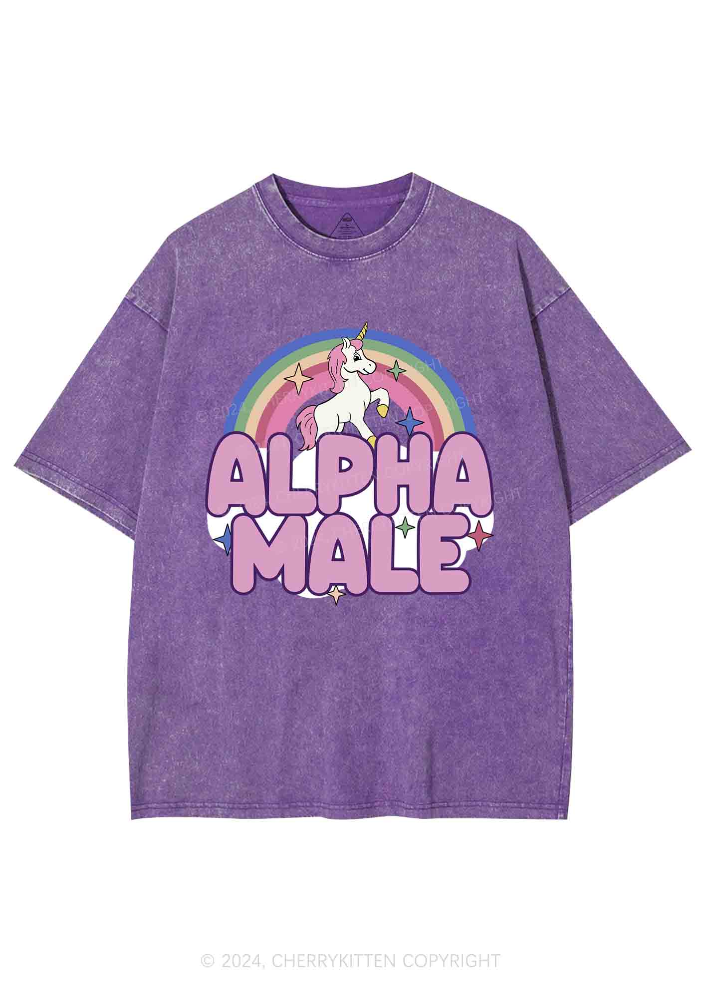 Rainbow Unicorn Alpha Male Y2K Washed Tee Cherrykitten - Image 6