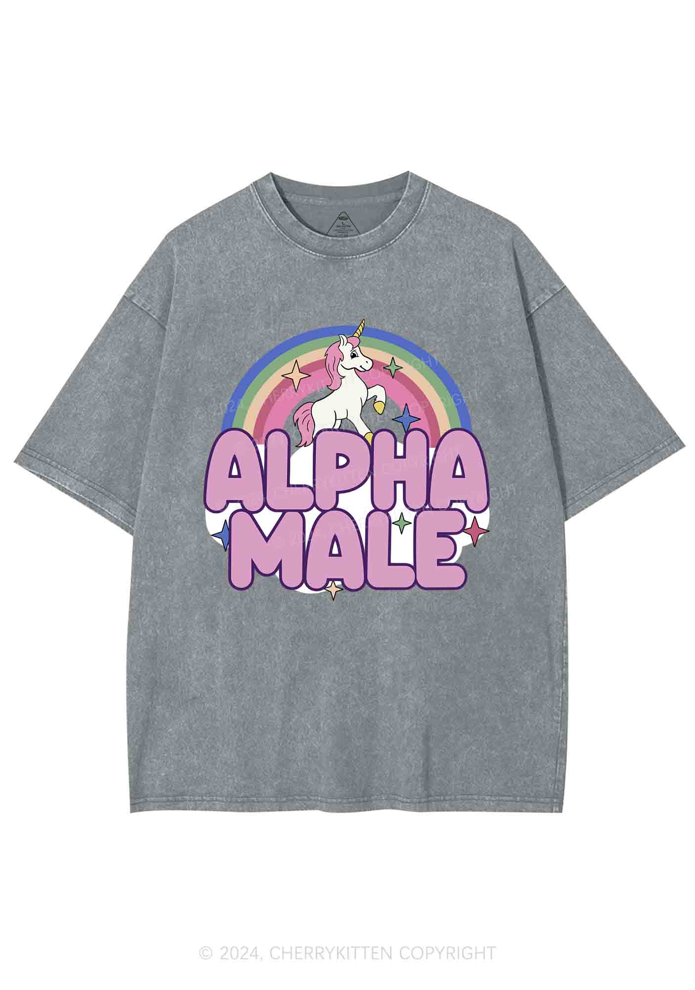 Rainbow Unicorn Alpha Male Y2K Washed Tee Cherrykitten - Image 7