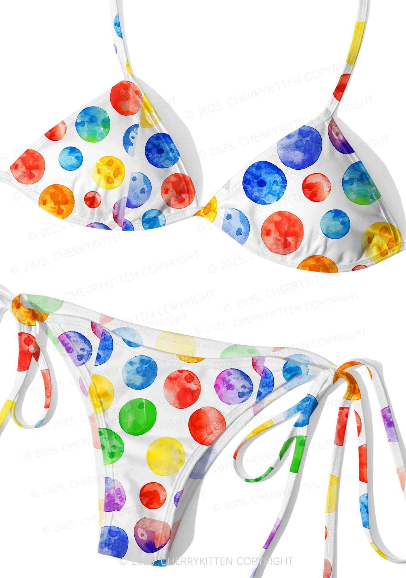 Rainbow Watercolor Dots Y2K Print Bikini Set Cherrykitten - Image 3