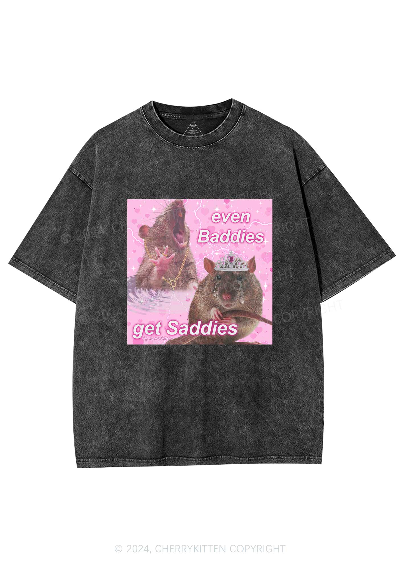 Rat Princess Get Saddies Y2K Washed Tee Cherrykitten - Image 3