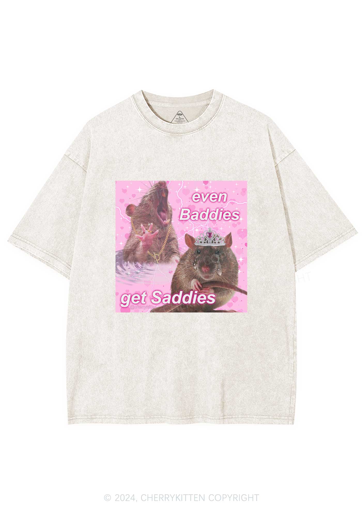 Rat Princess Get Saddies Y2K Washed Tee Cherrykitten - Image 5