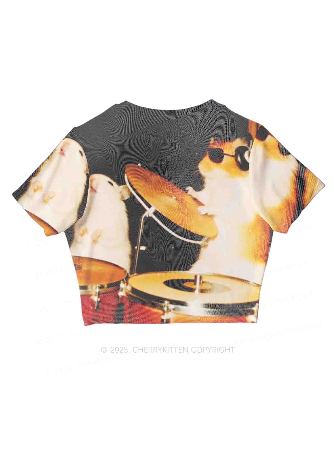 Rats Drummer Y2K Mesh Crop Top Cherrykitten - Image 3