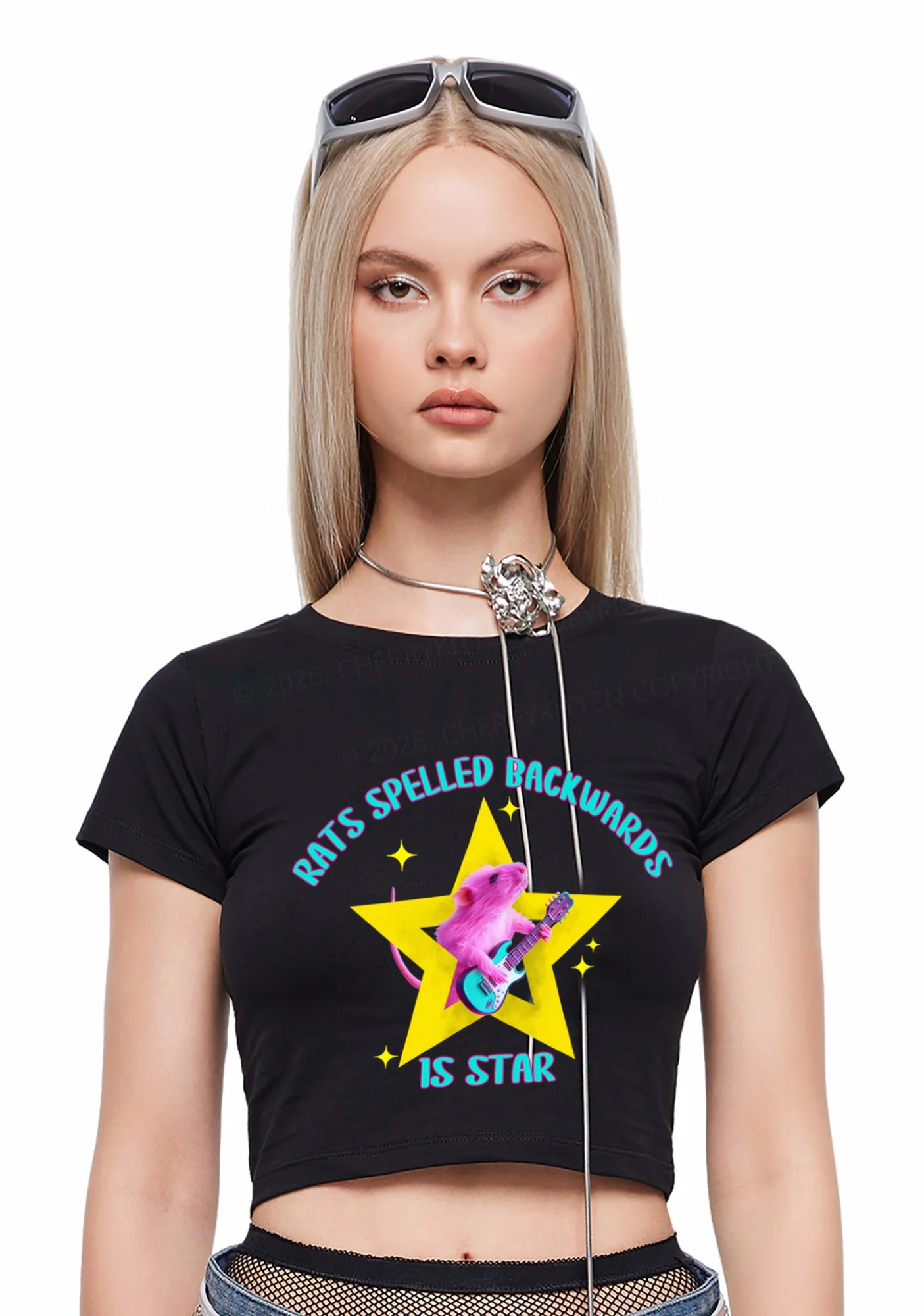 Rats Spelled Backwards Is Star Y2K Baby Tee Cherrykitten - Image 2