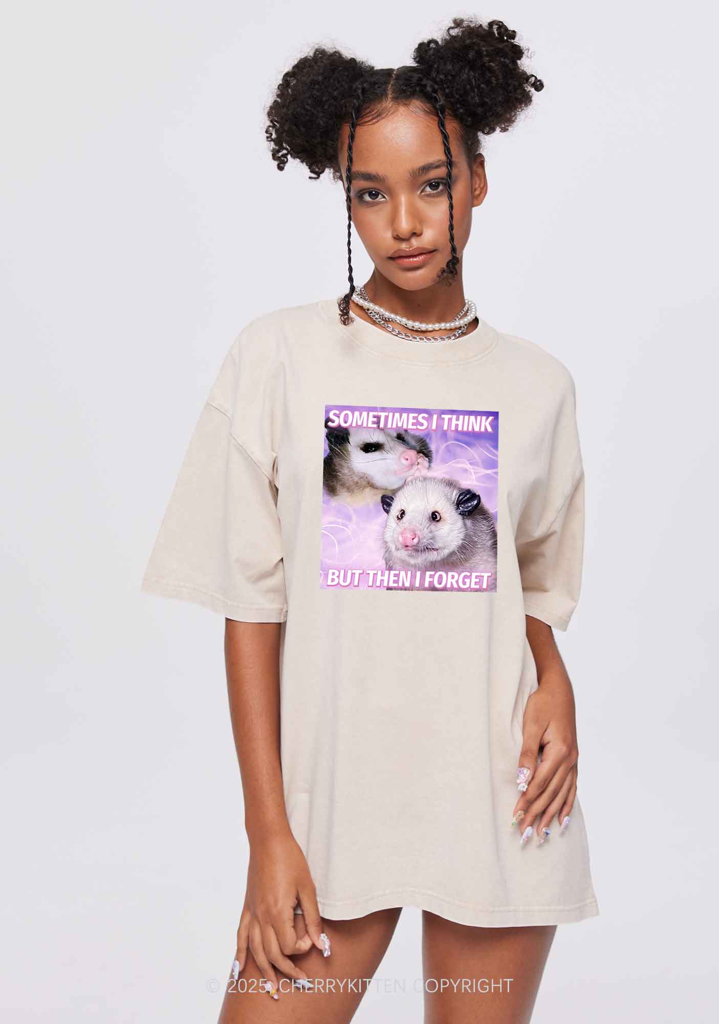 Rats Think Then Forget Y2K Washed Tee Cherrykitten - Image 3