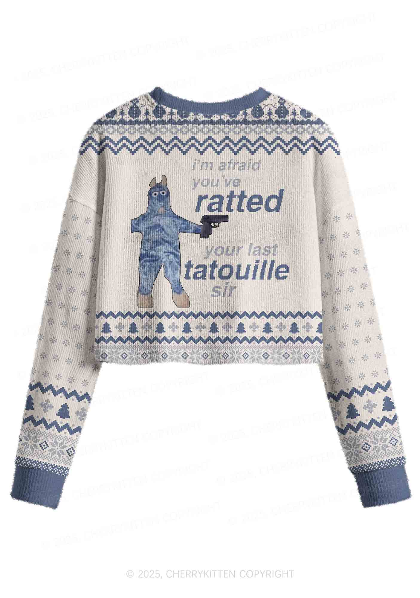 Ratted Last Tatouille Y2K Christmas Crop Knit Sweatshirt Cherrykitten - Image 2