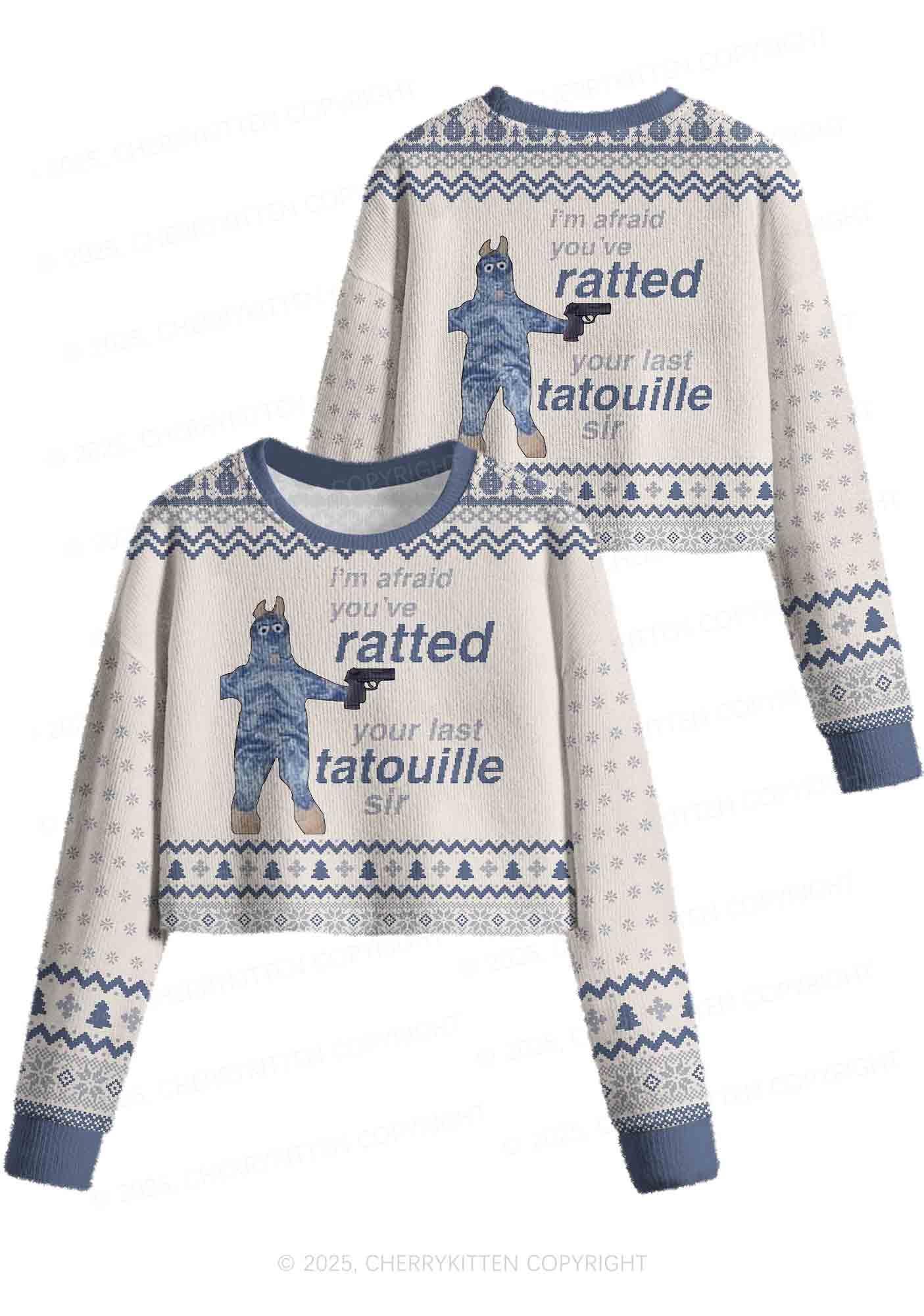 Ratted Last Tatouille Y2K Christmas Crop Knit Sweatshirt Cherrykitten - Image 3