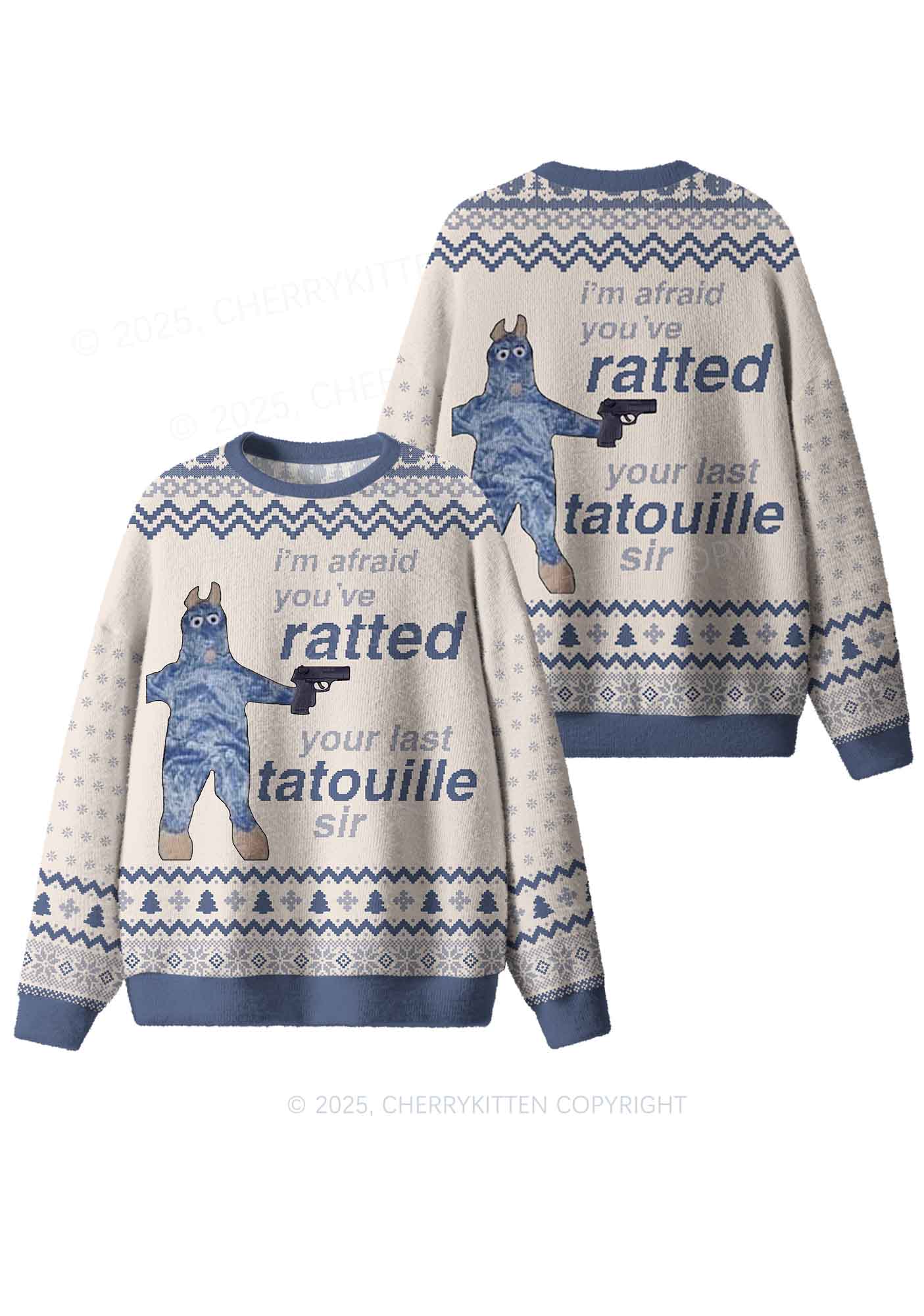 Ratted Last Tatouille Y2K Christmas Knit Sweatshirt Cherrykitten - Image 3