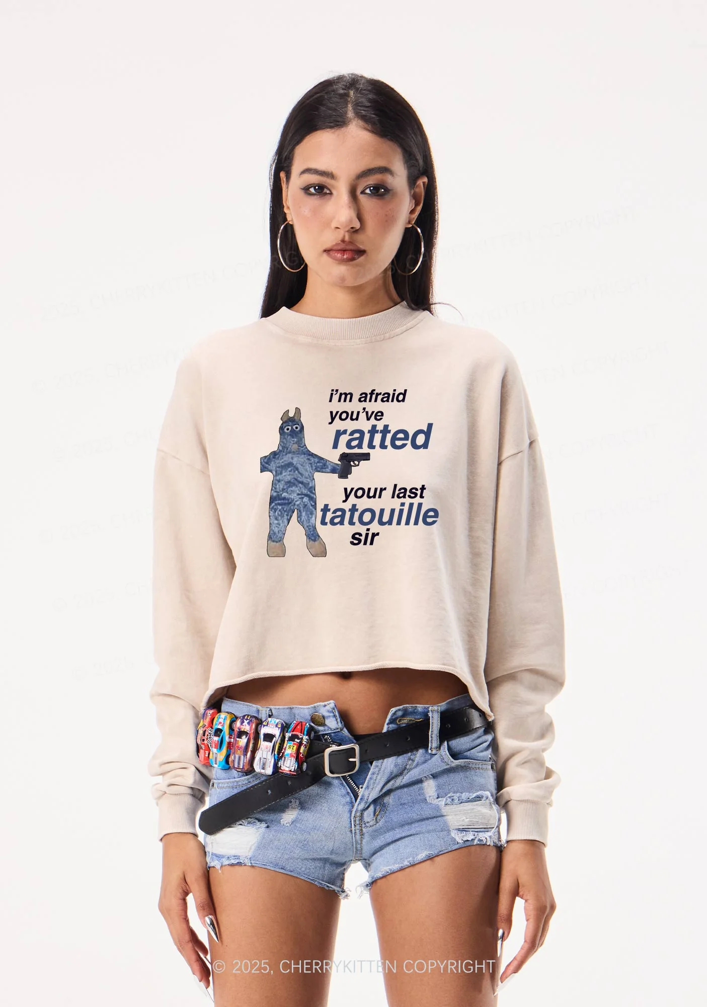 Ratted Last Tatouille Y2K Crop Washed Sweatshirts Cherrykitten - Image 2