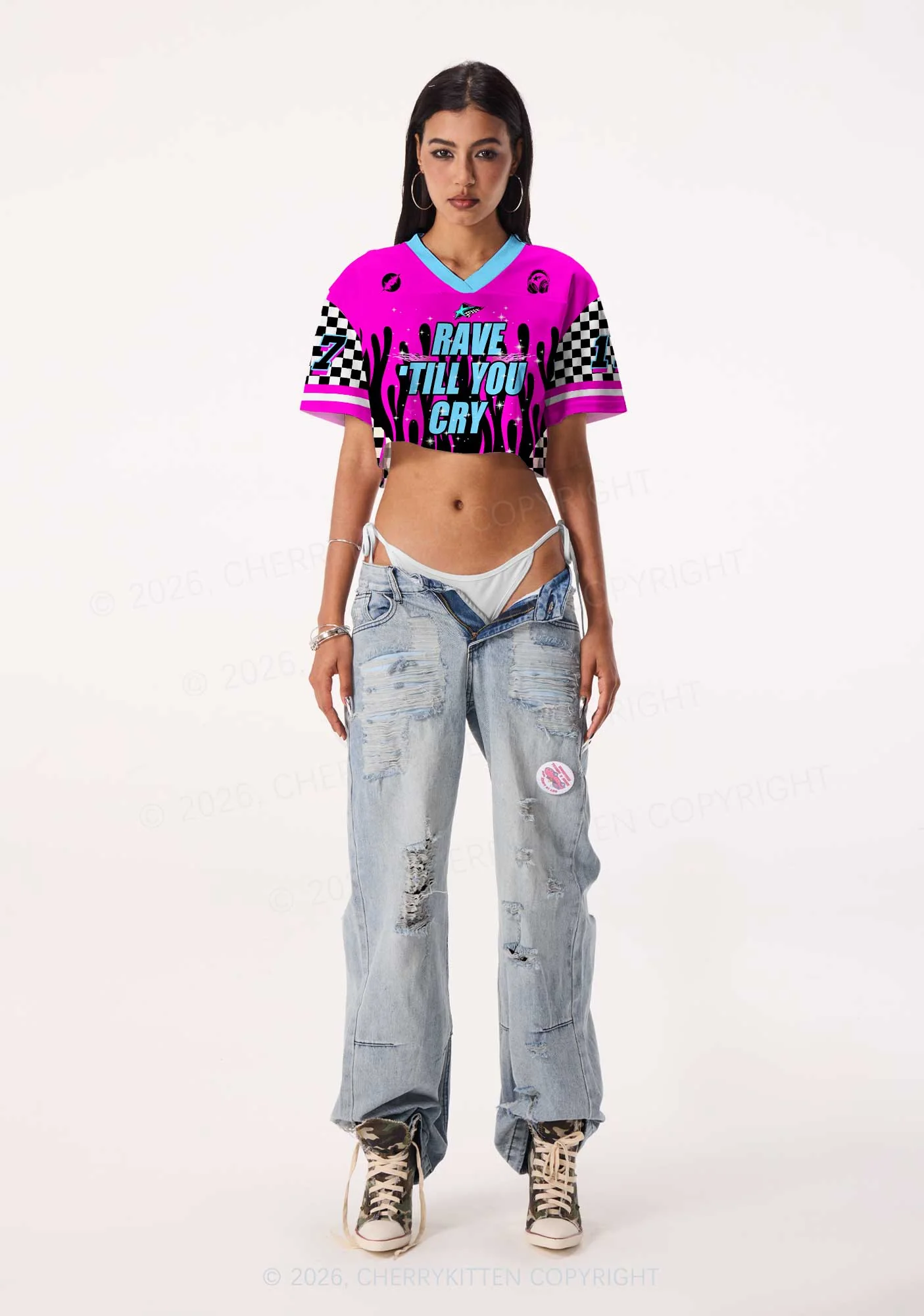 Rave Till You Cry Y2K Crop Sport Jersey Shirts Cherrykitten - Image 2