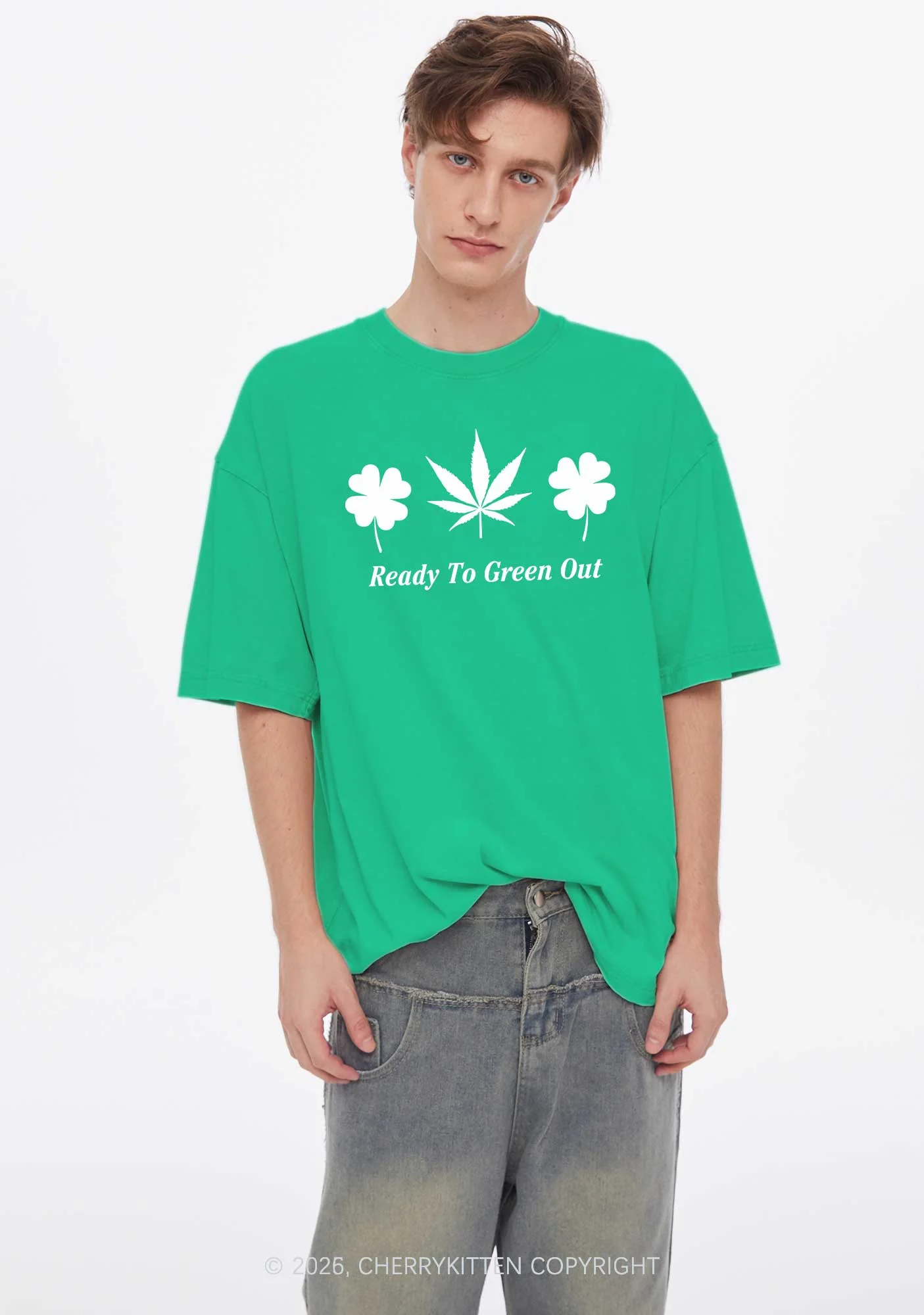 Ready To Green Out St Patricks Y2K Washed Tee Cherrykitten - Image 2