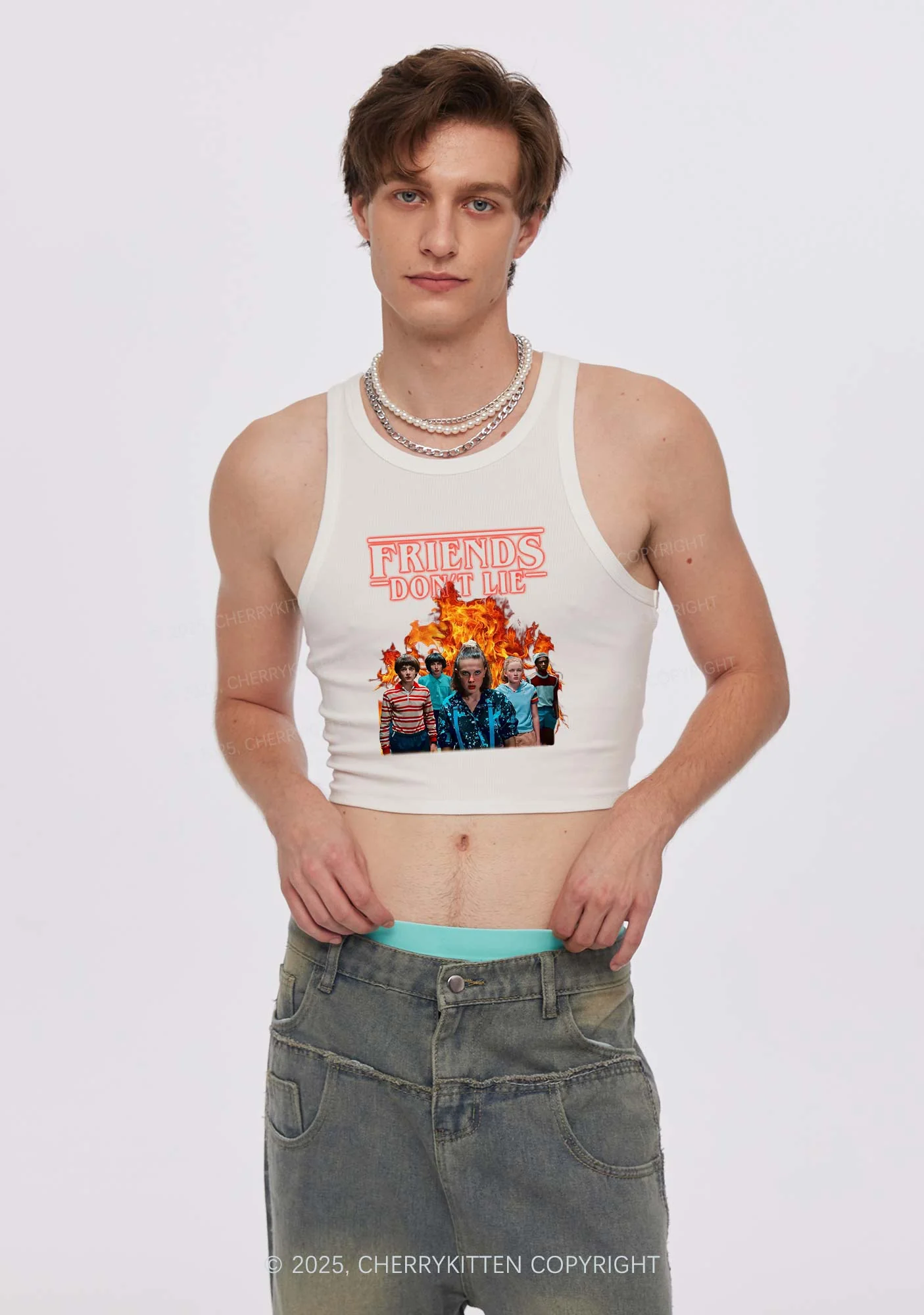 Real Friends Y2K Crop Tank Top Cherrykitten - Image 2