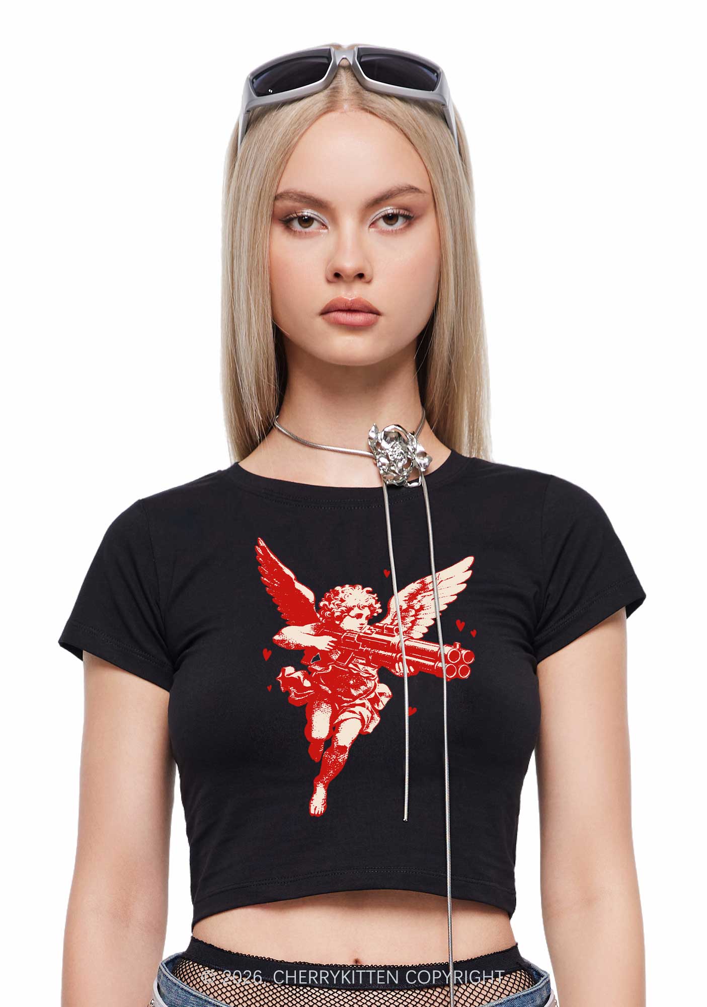 Rebel Cupid Valentine's Day Y2K Baby Tee Cherrykitten - Image 2