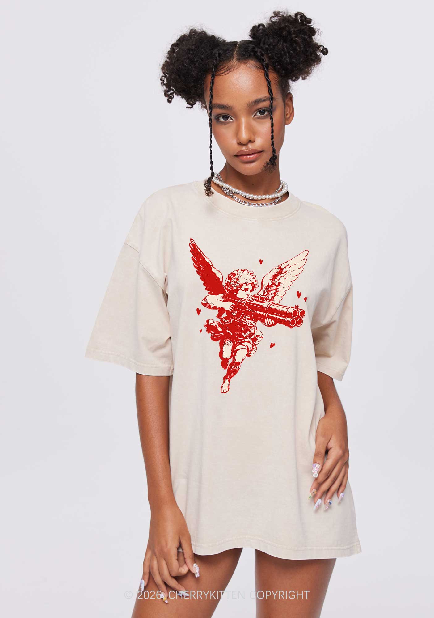 Rebel Cupid Valentine's Day Y2K Shirts Washed Tee Cherrykitten - Image 2