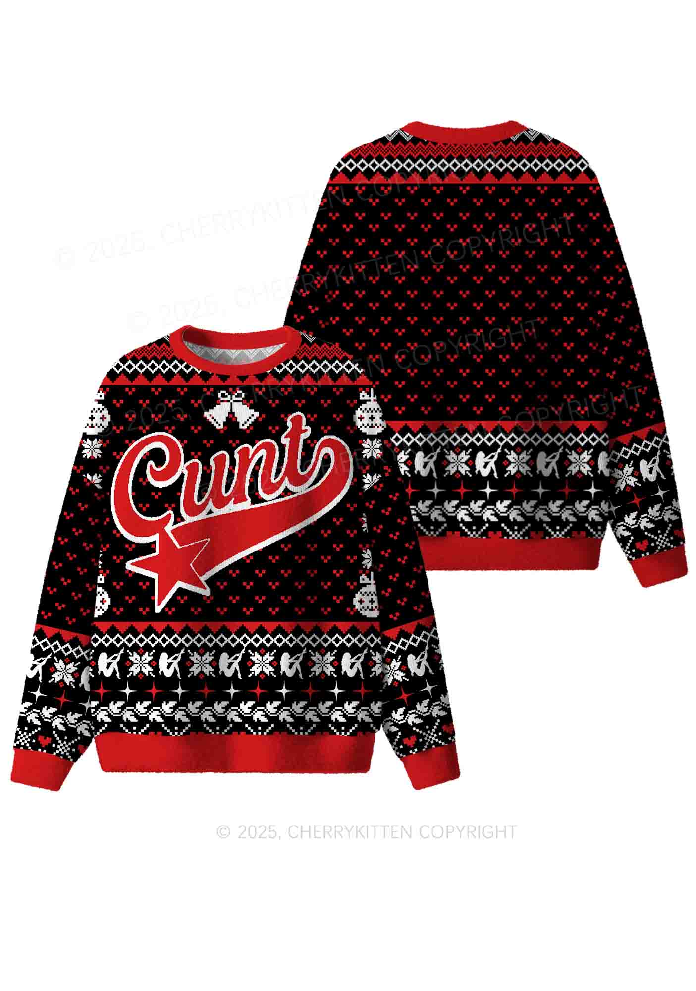 Red Cxxt Star Y2K Christmas Knit Sweatshirt Cherrykitten - Image 3