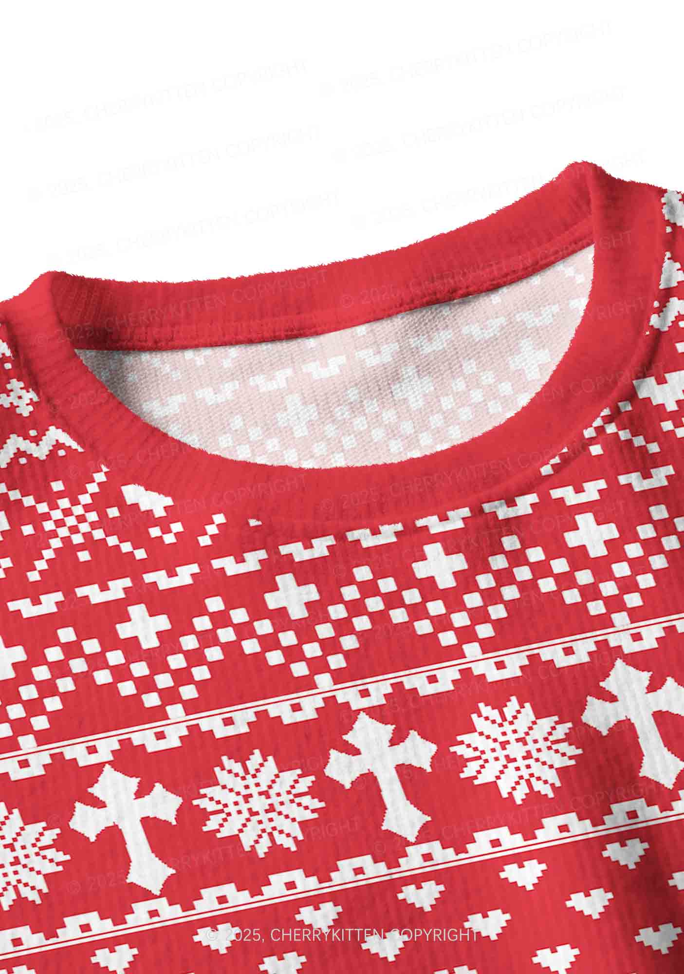 Red Cxxt Y2K Christmas Crop Knit Sweatshirt Cherrykitten - Image 4