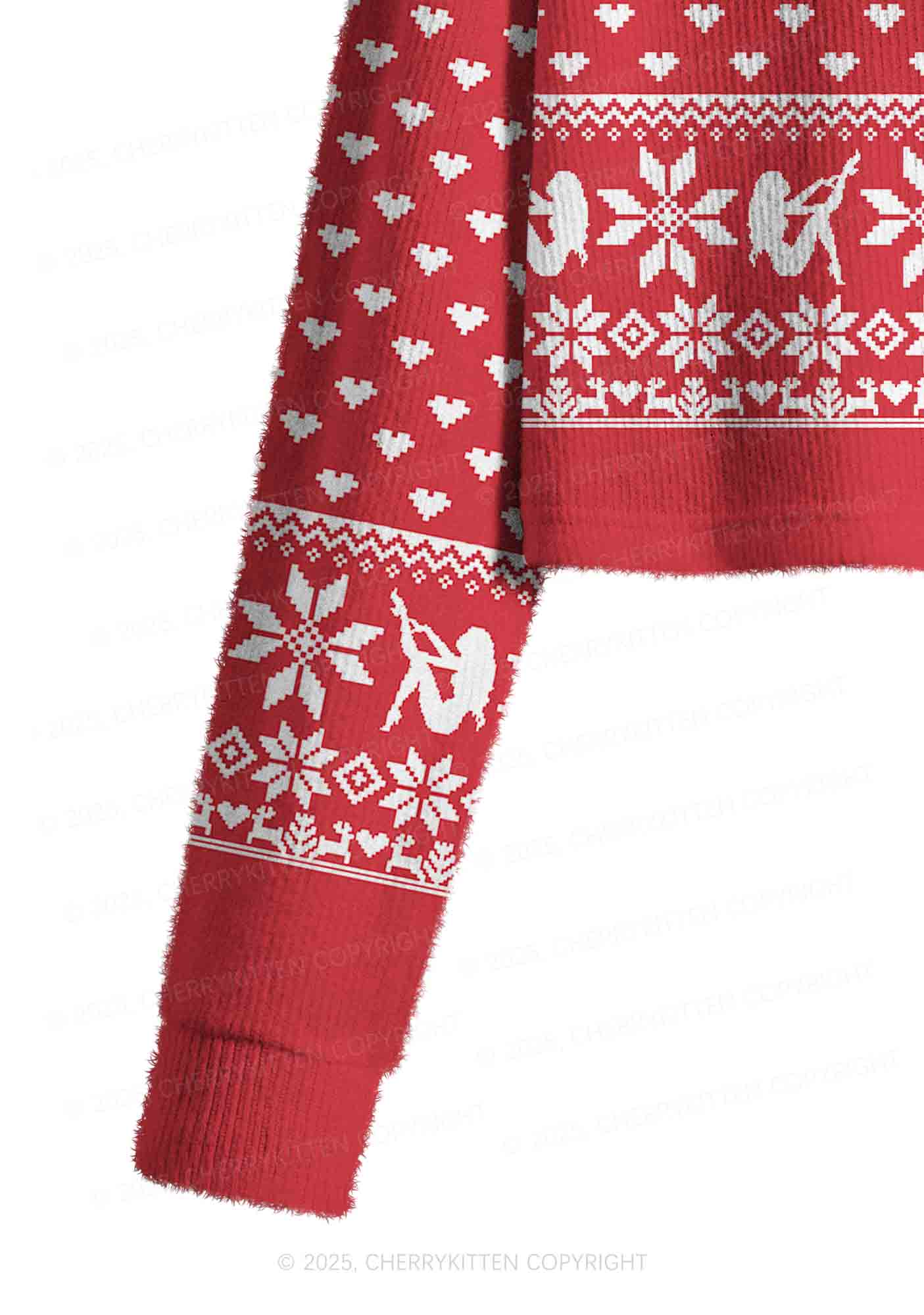 Red Cxxt Y2K Christmas Crop Knit Sweatshirt Cherrykitten - Image 5