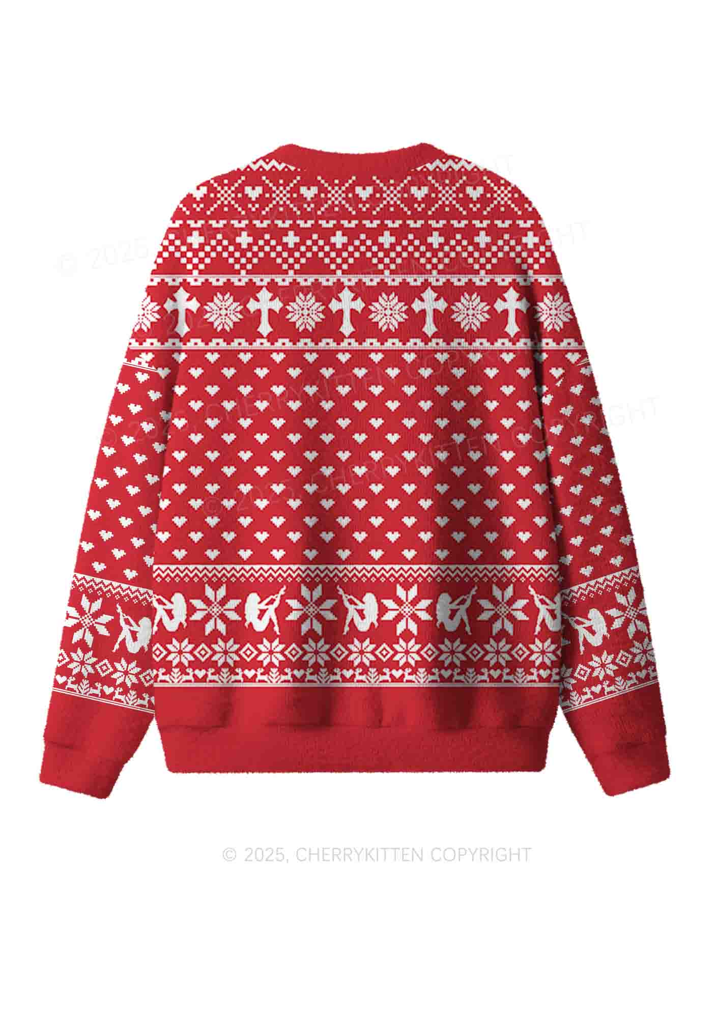 Red Cxxt Y2K Christmas Knit Sweatshirt Cherrykitten - Image 2