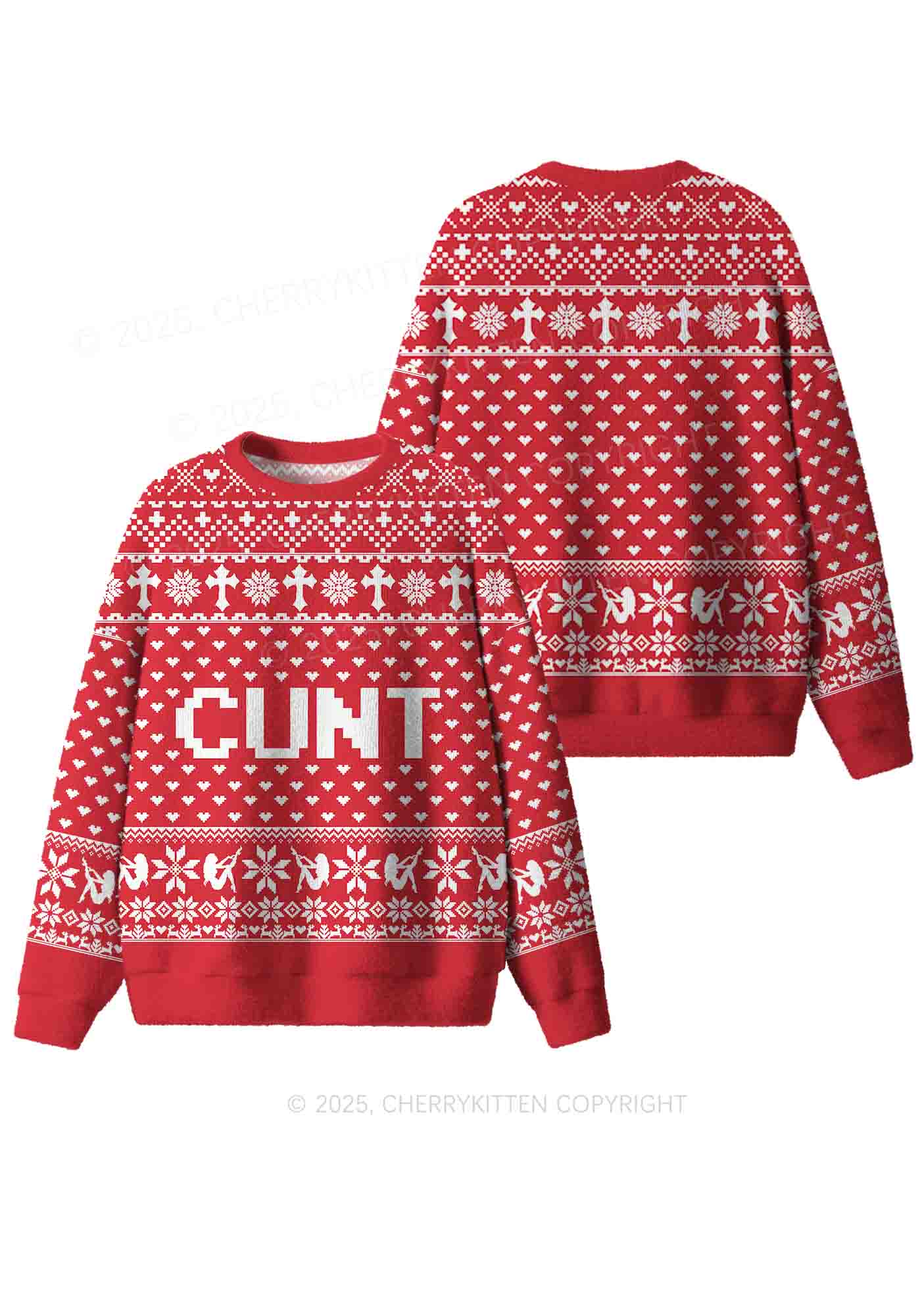 Red Cxxt Y2K Christmas Knit Sweatshirt Cherrykitten - Image 3