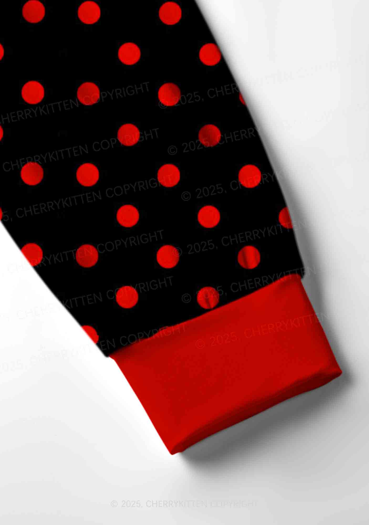 Red Dots On Black Valentine's Day Y2K Print Long Sleeve Pajama Set Cherrykitten - Image 4