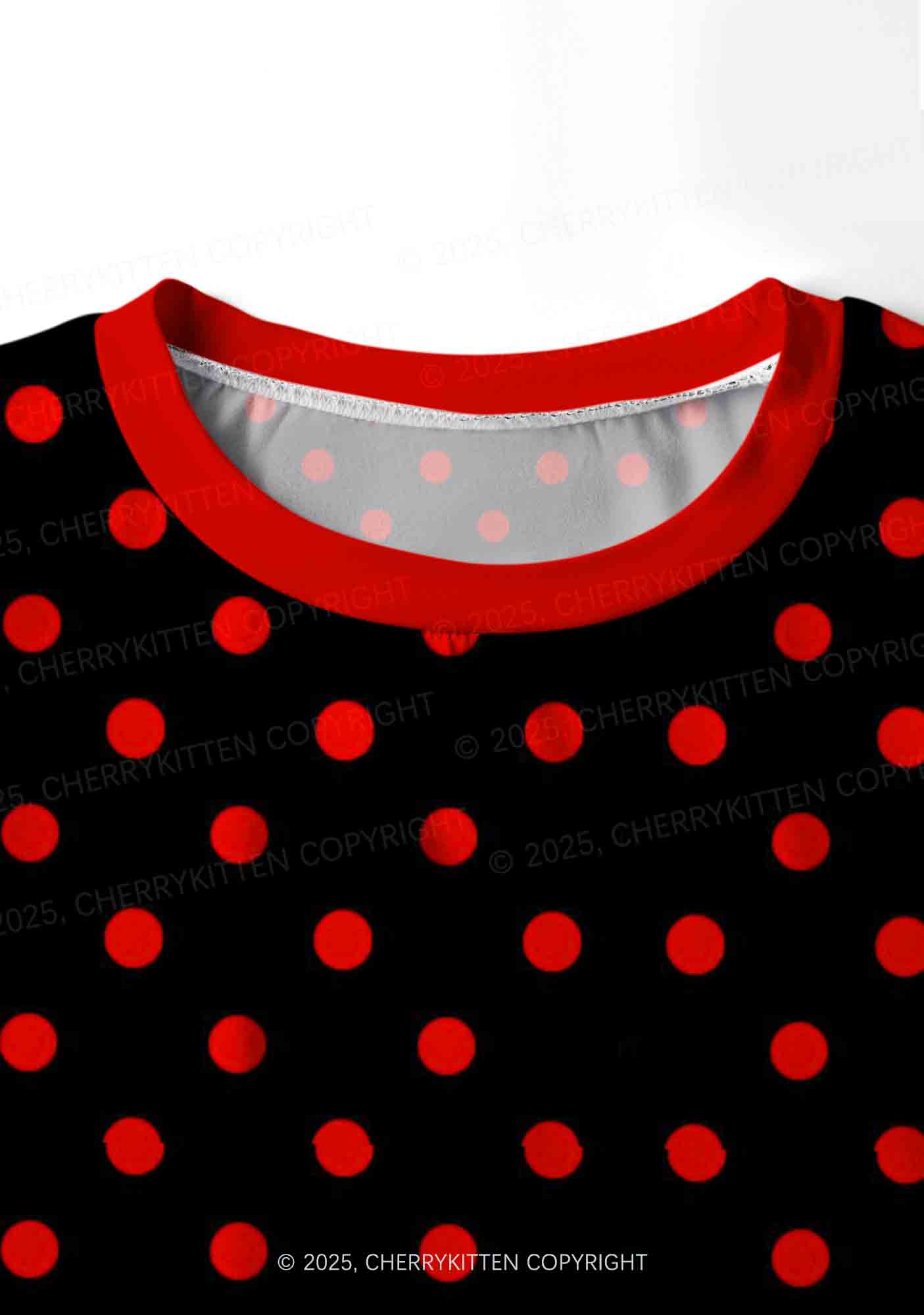 Red Dots On Black Valentine's Day Y2K Print Long Sleeve Pajama Set Cherrykitten - Image 5