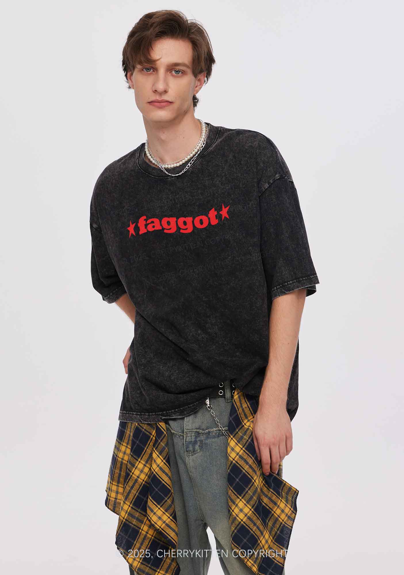 Red Faggot Pride Y2K Shirts Washed Tee Cherrykitten - Image 2