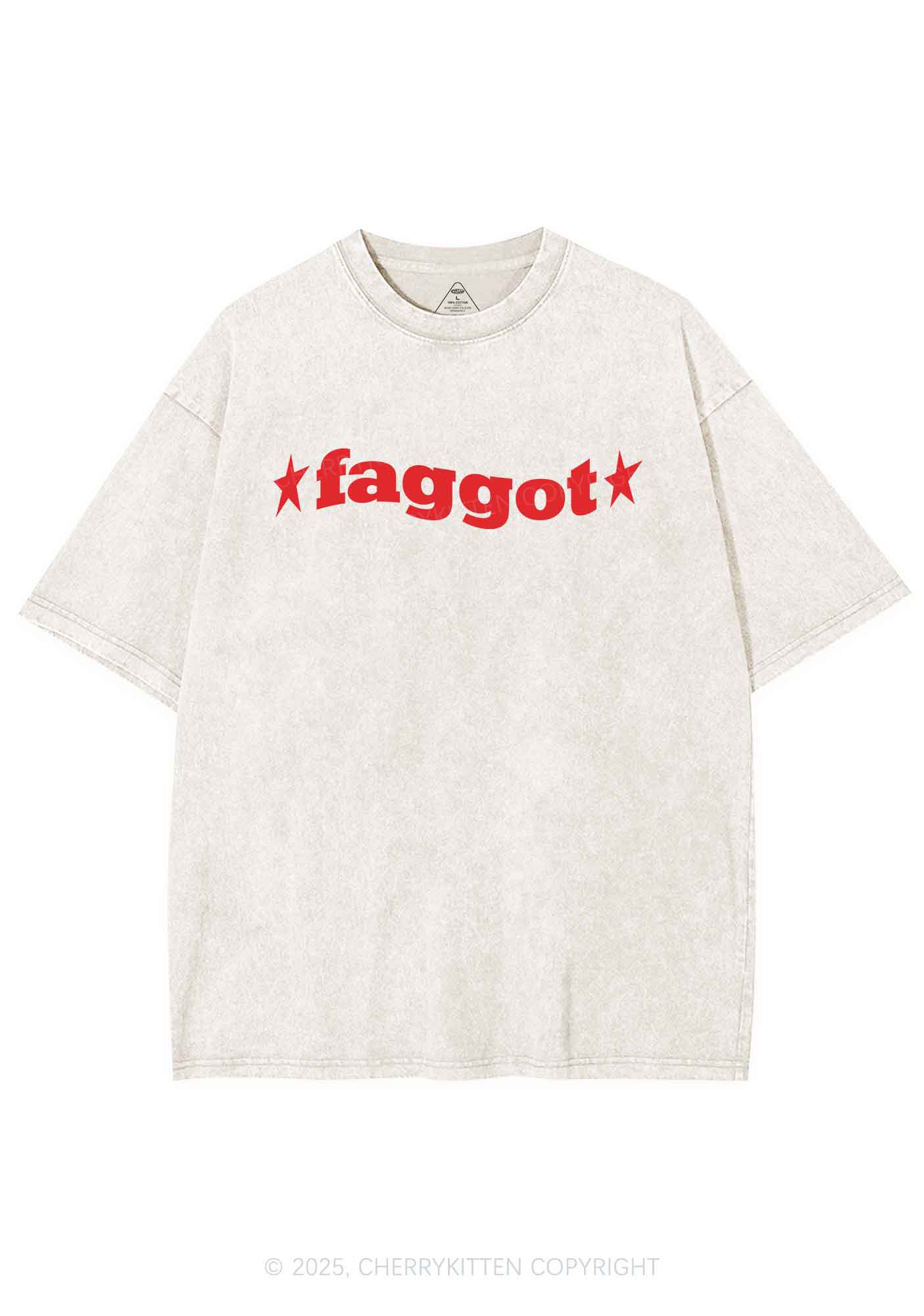 Red Faggot Pride Y2K Shirts Washed Tee Cherrykitten - Image 5