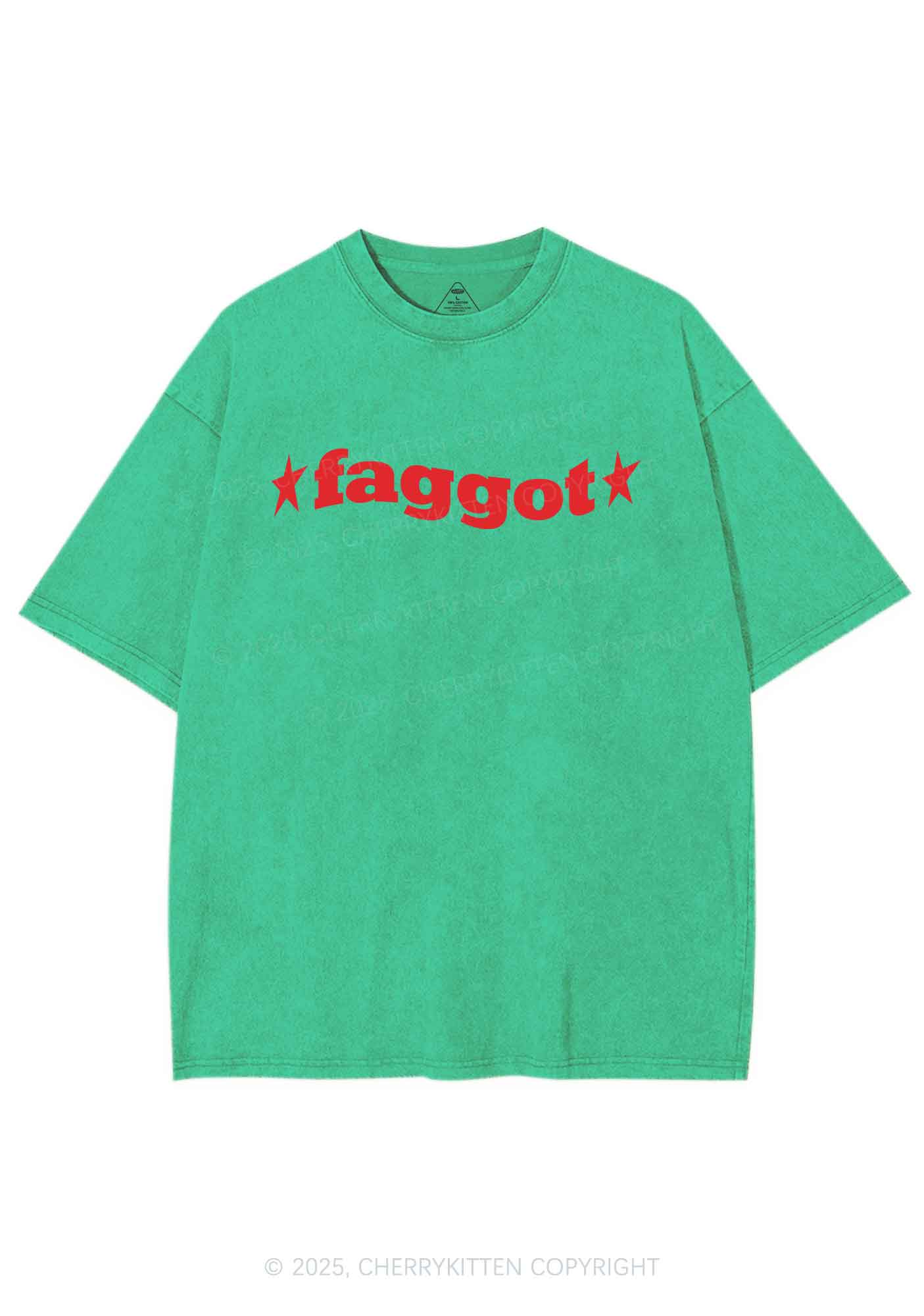 Red Faggot Pride Y2K Shirts Washed Tee Cherrykitten - Image 7