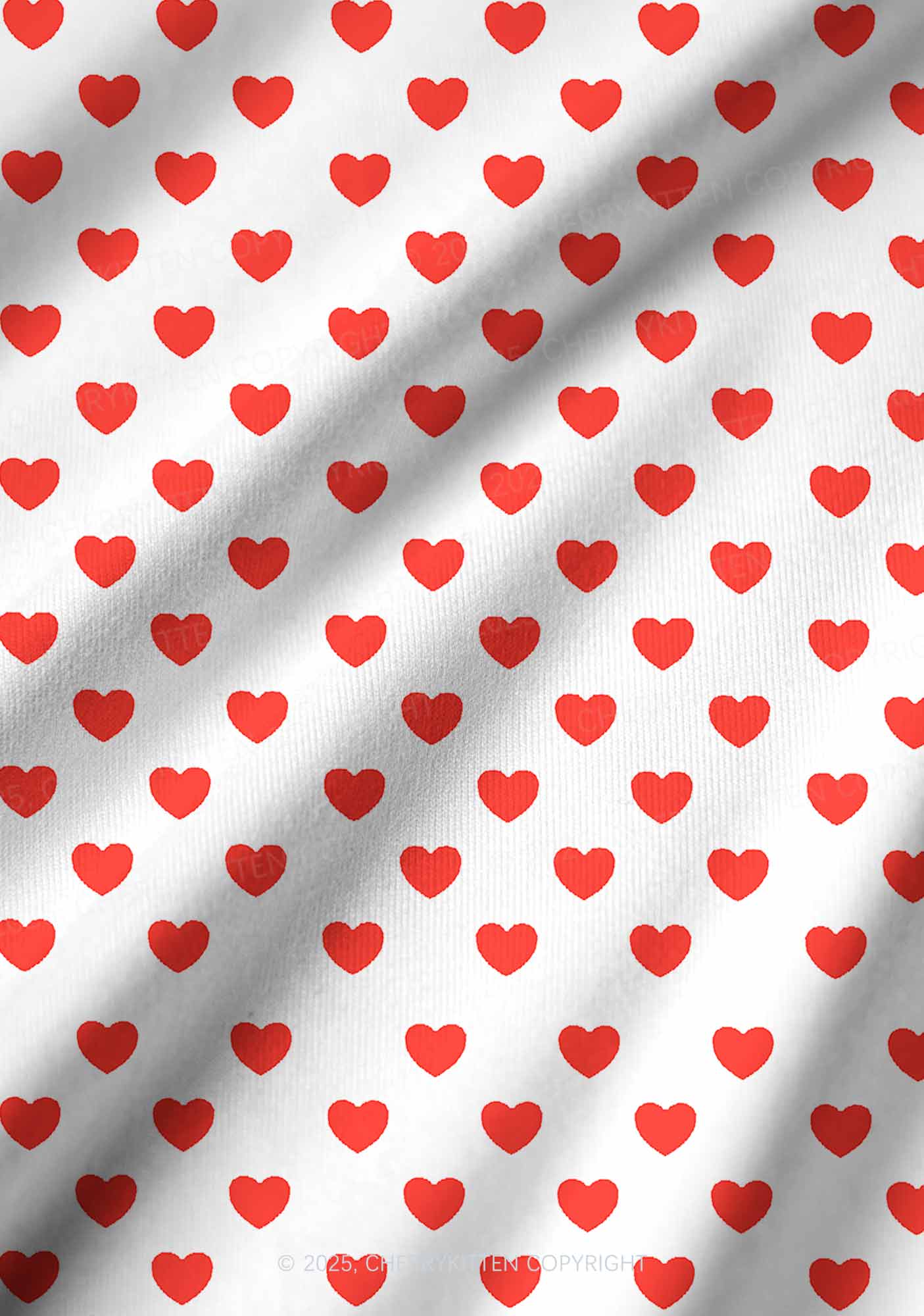 Red Heart On White Valentine's Day Y2K Print Long Sleeve Pajama Set Cherrykitten - Image 3