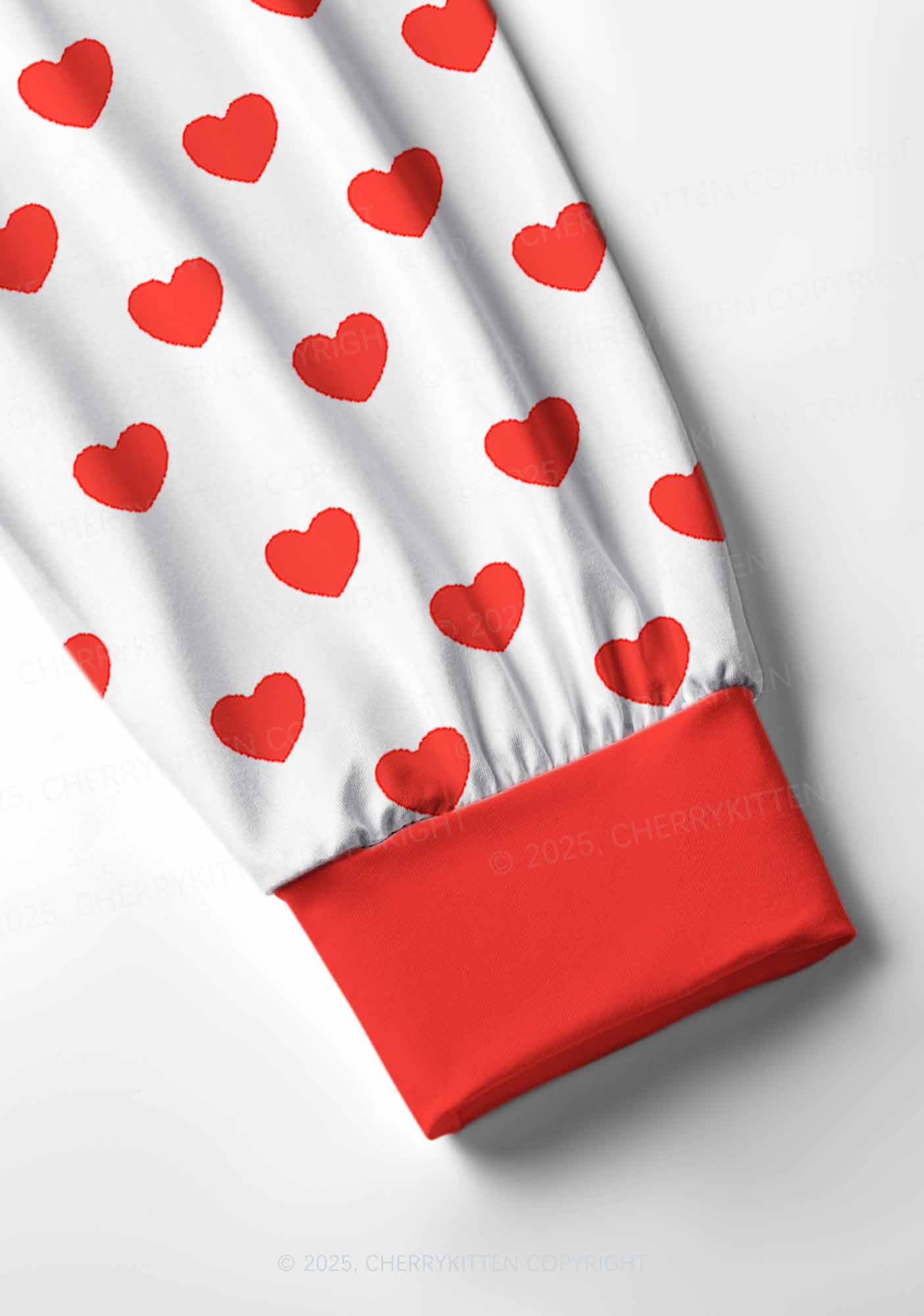 Red Heart On White Valentine's Day Y2K Print Long Sleeve Pajama Set Cherrykitten - Image 4