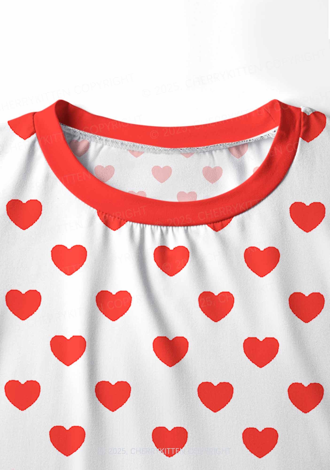 Red Heart On White Valentine's Day Y2K Print Long Sleeve Pajama Set Cherrykitten - Image 5